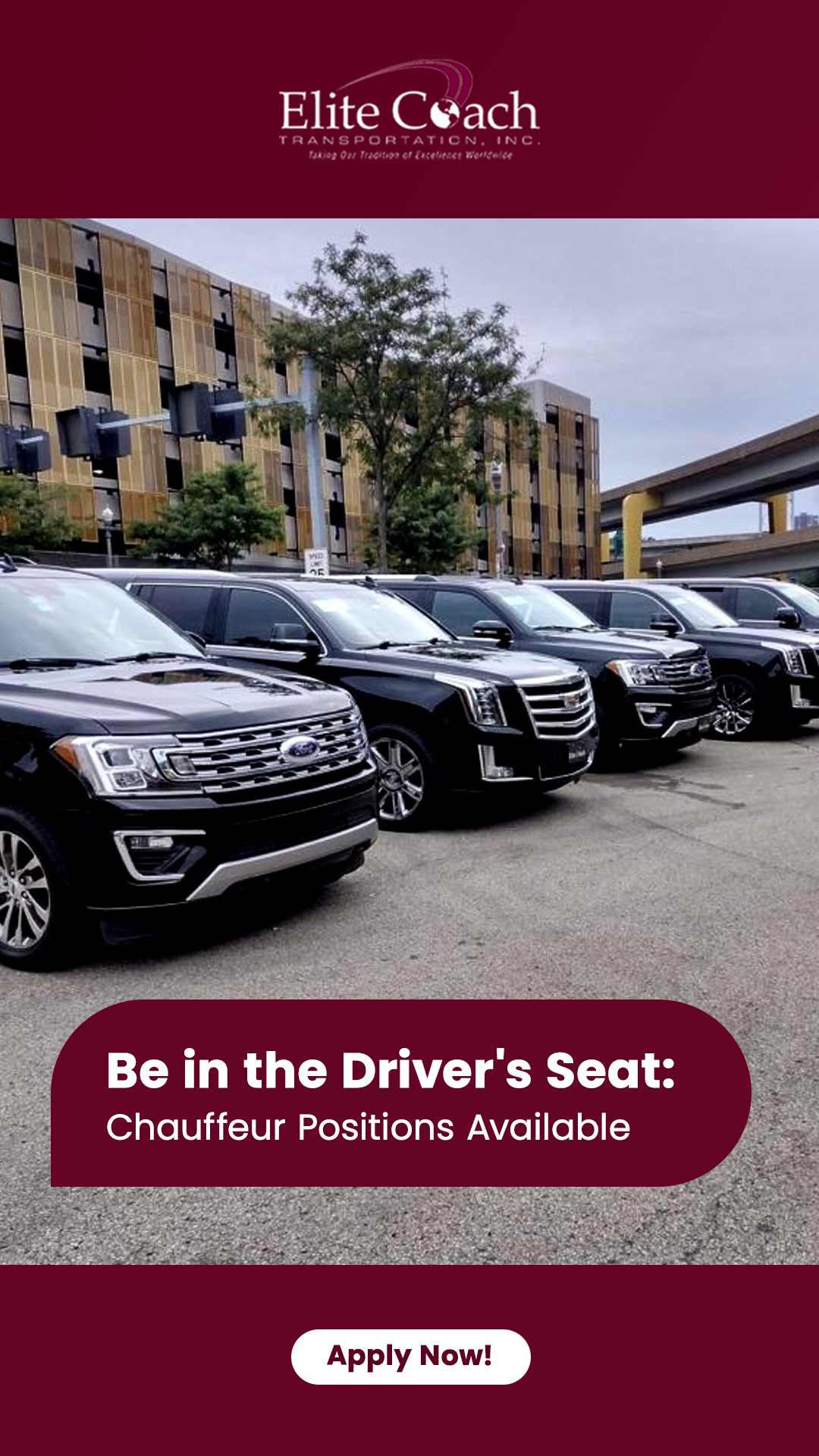 Elite Coach Transportation Careers Facebook ad: Chauffeurs Wanted