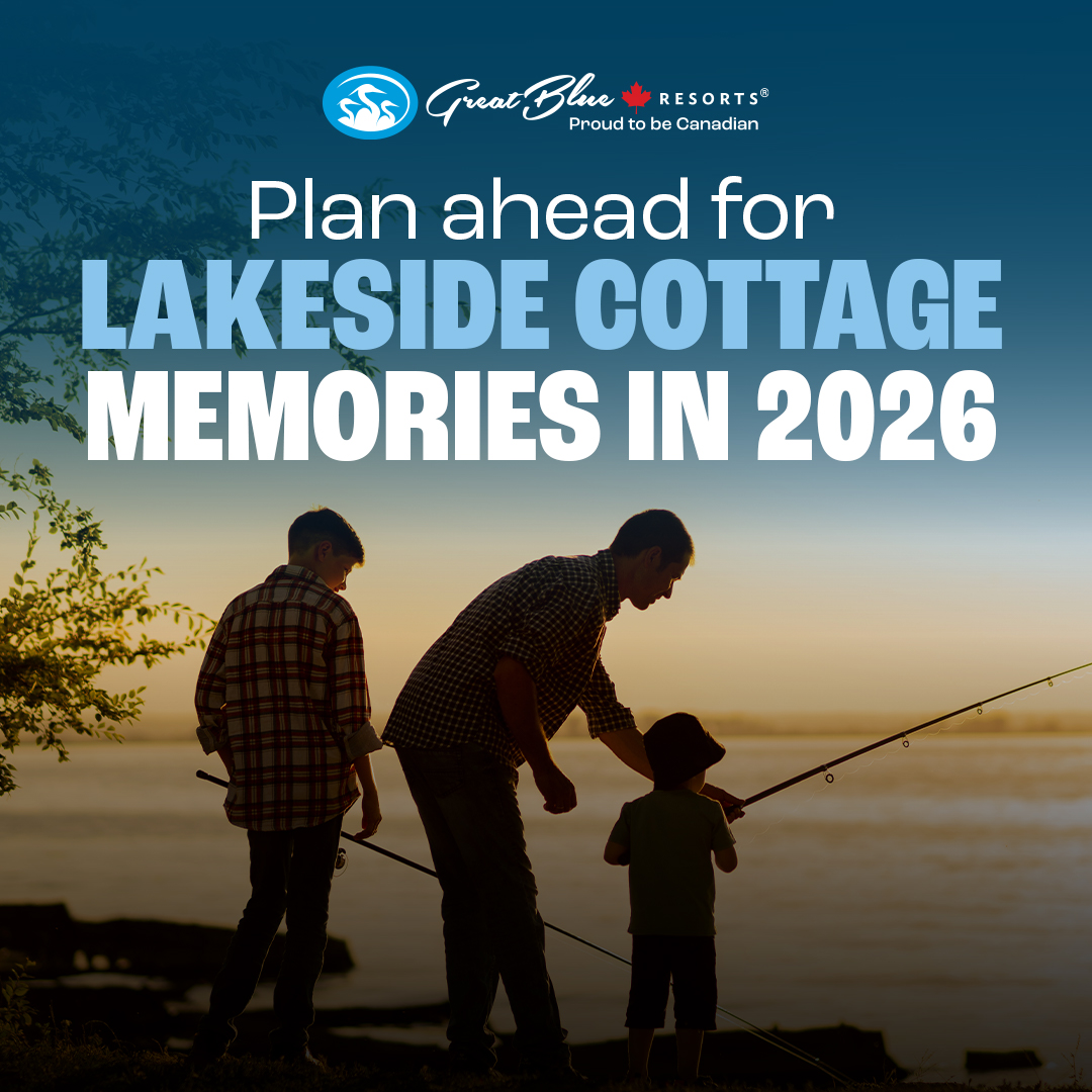 Great Blue Resorts Facebook ad: Your future rental cottage getaway starts here.