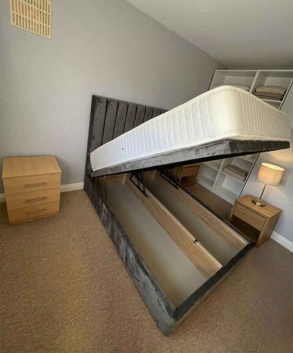 Mandy Lambert Facebook ad: Double Size Solid Base Ottoman Storage Divan Bed, Gas Lift…