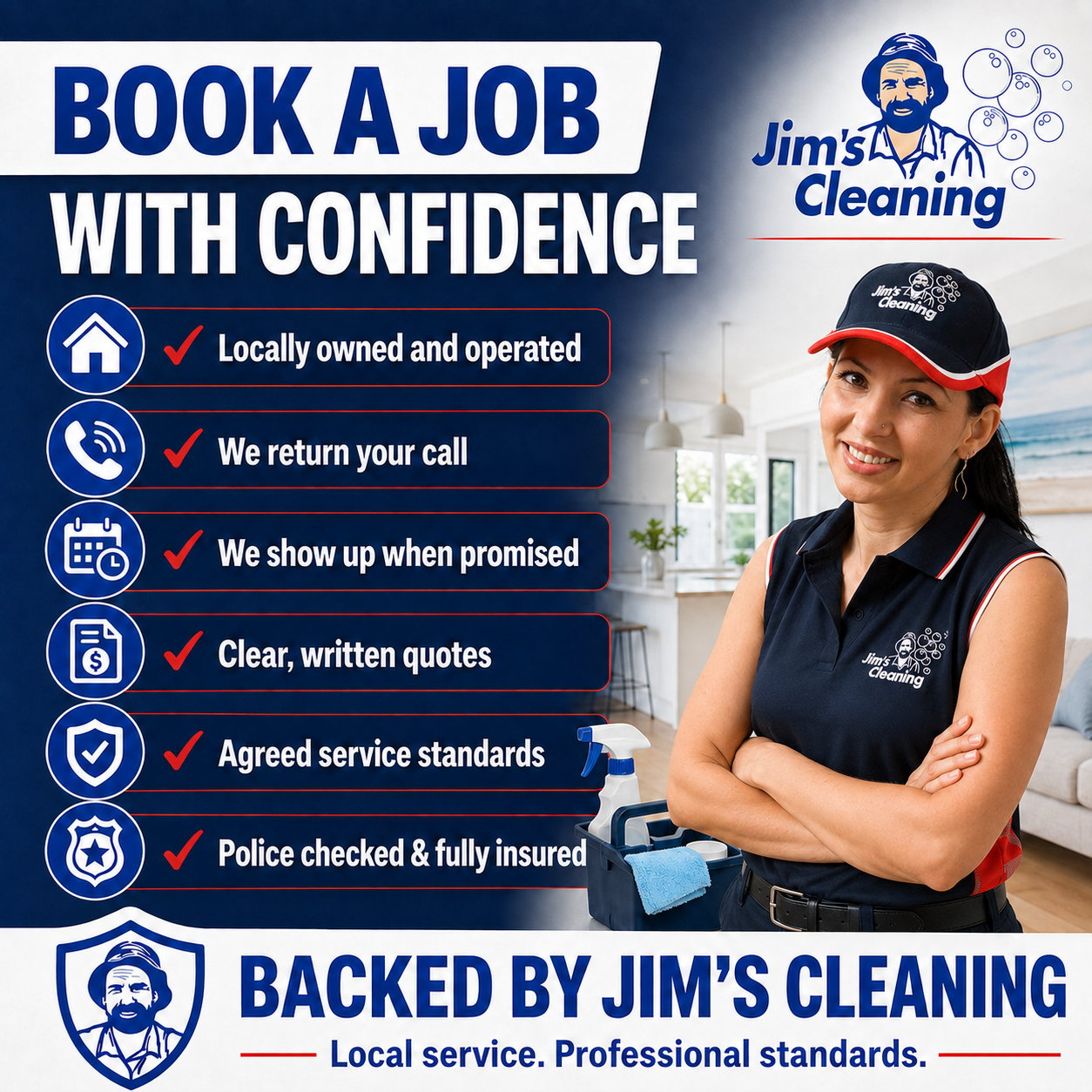 Jim's Cleaning Central Coast Facebook ad: Book a Job with Confidence