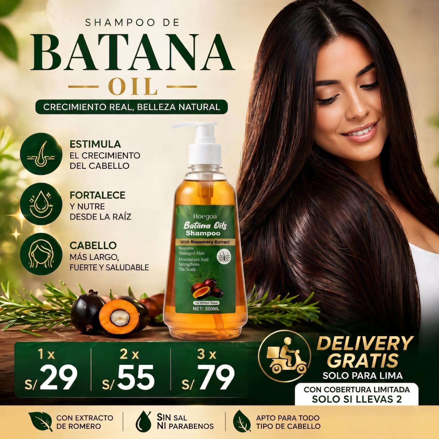 Ancla Import Perú Facebook ad: ¡Shampoo de Batana Oil!