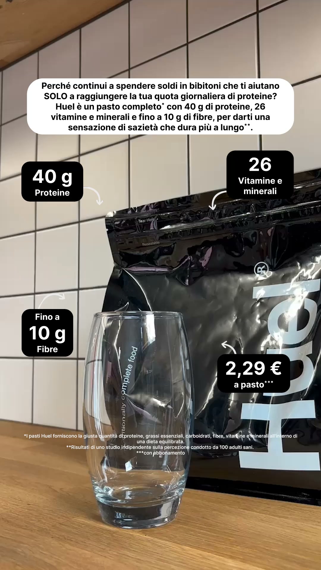 Huel Facebook ad: Migliora il tuo pranzo alla scrivania