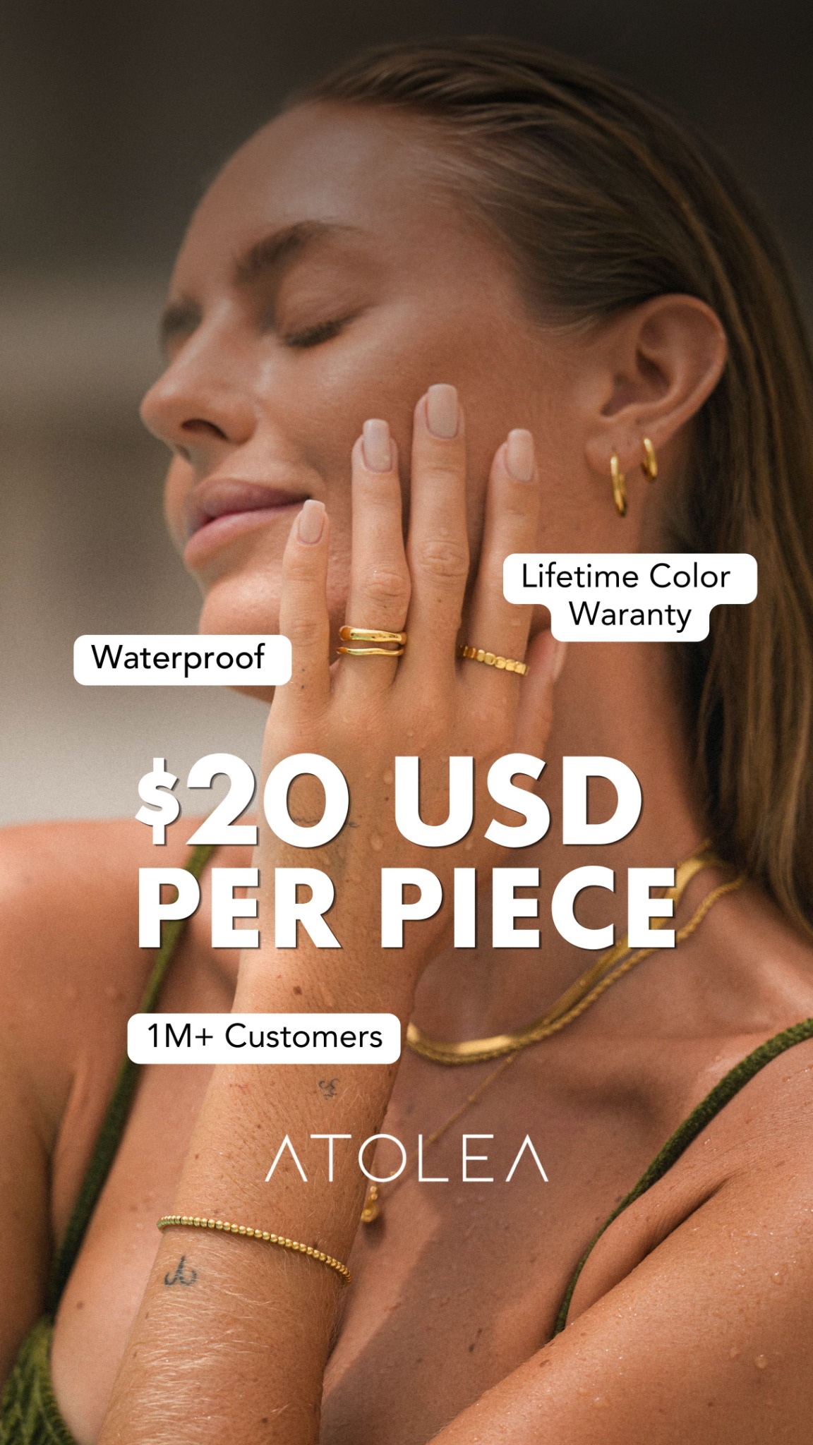 Atolea Jewelry Facebook ad: Stop Guessing. Start Receiving Waterproof Jewelry Every…