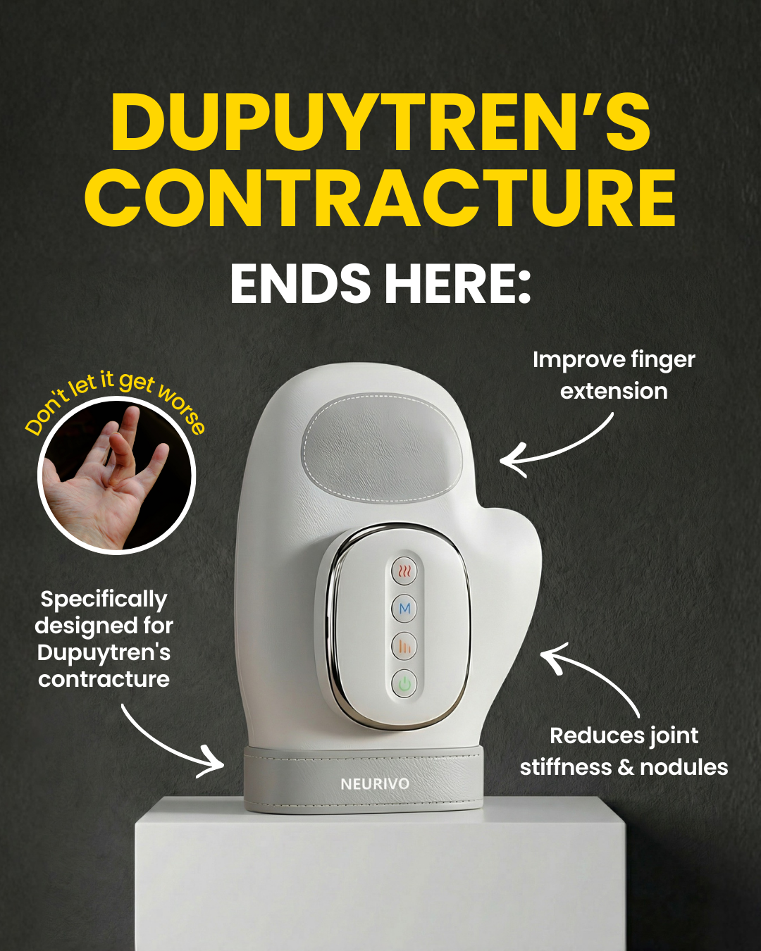 Neurivo Facebook ad: Mechanism-Specific Design for Dupuytren’s