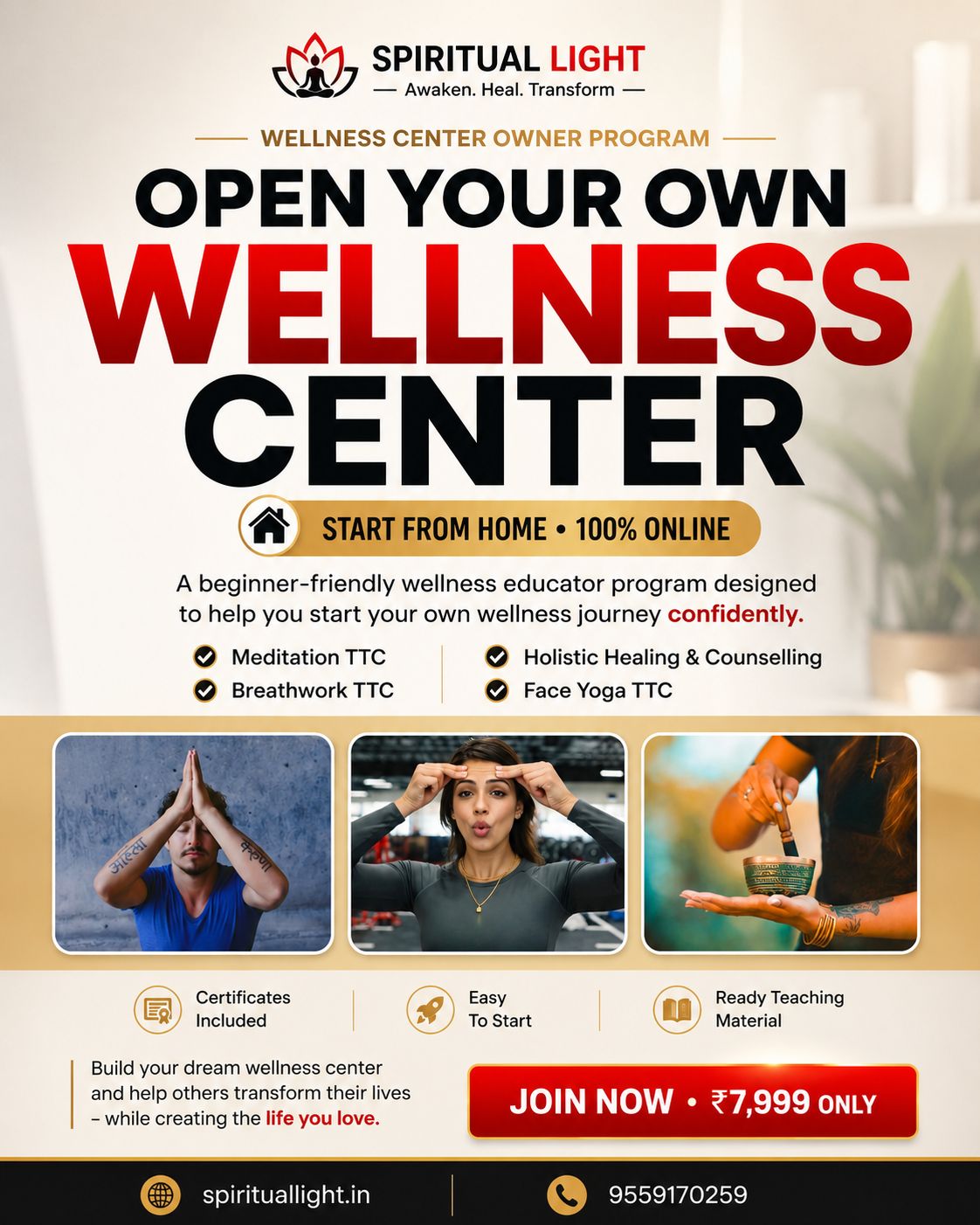 Spiritual Light Dhyan Kendra Facebook ad: Become a Certified Holistic Wellness Professional