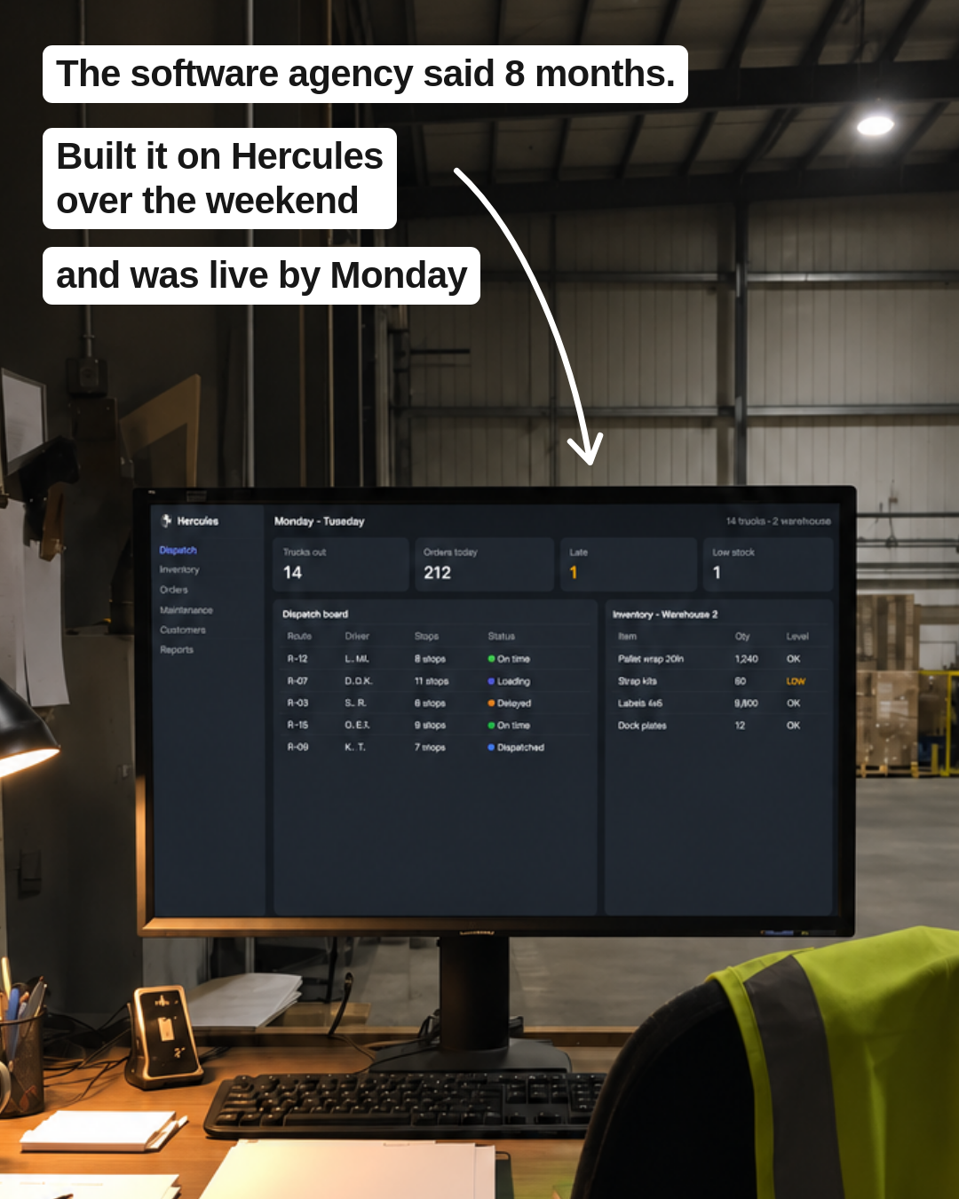 Hercules App Facebook ad: 8 months for custom software? Try days.