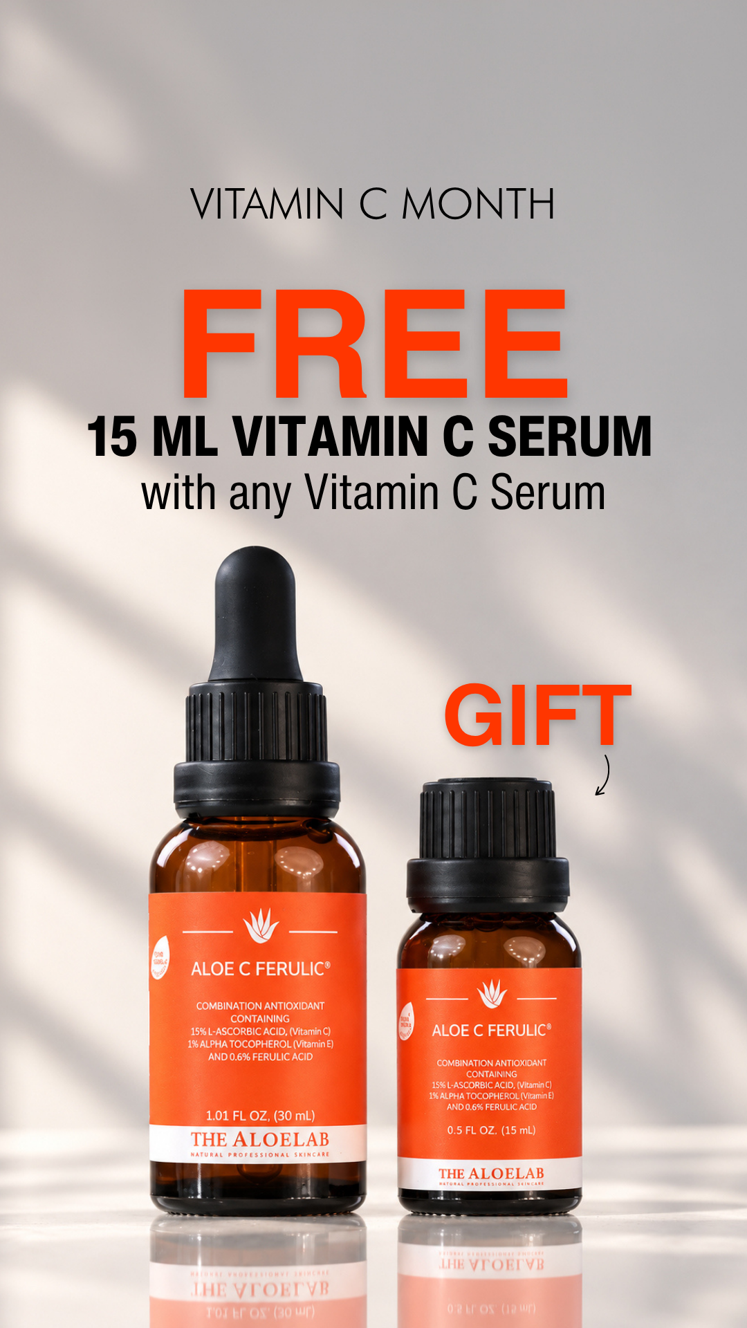 The Aloelab Facebook ad: Free 15 ml Vitamin C Sample with any Vitamin C Serum