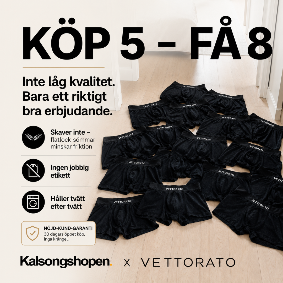 Kalsongshopen Facebook ad: Köp 5, få 8 kalsonger