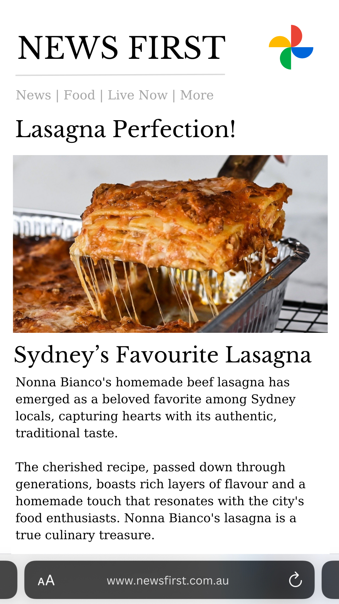 Bianco Pantry Facebook ad: Nonna's Lasagna Wins Hearts