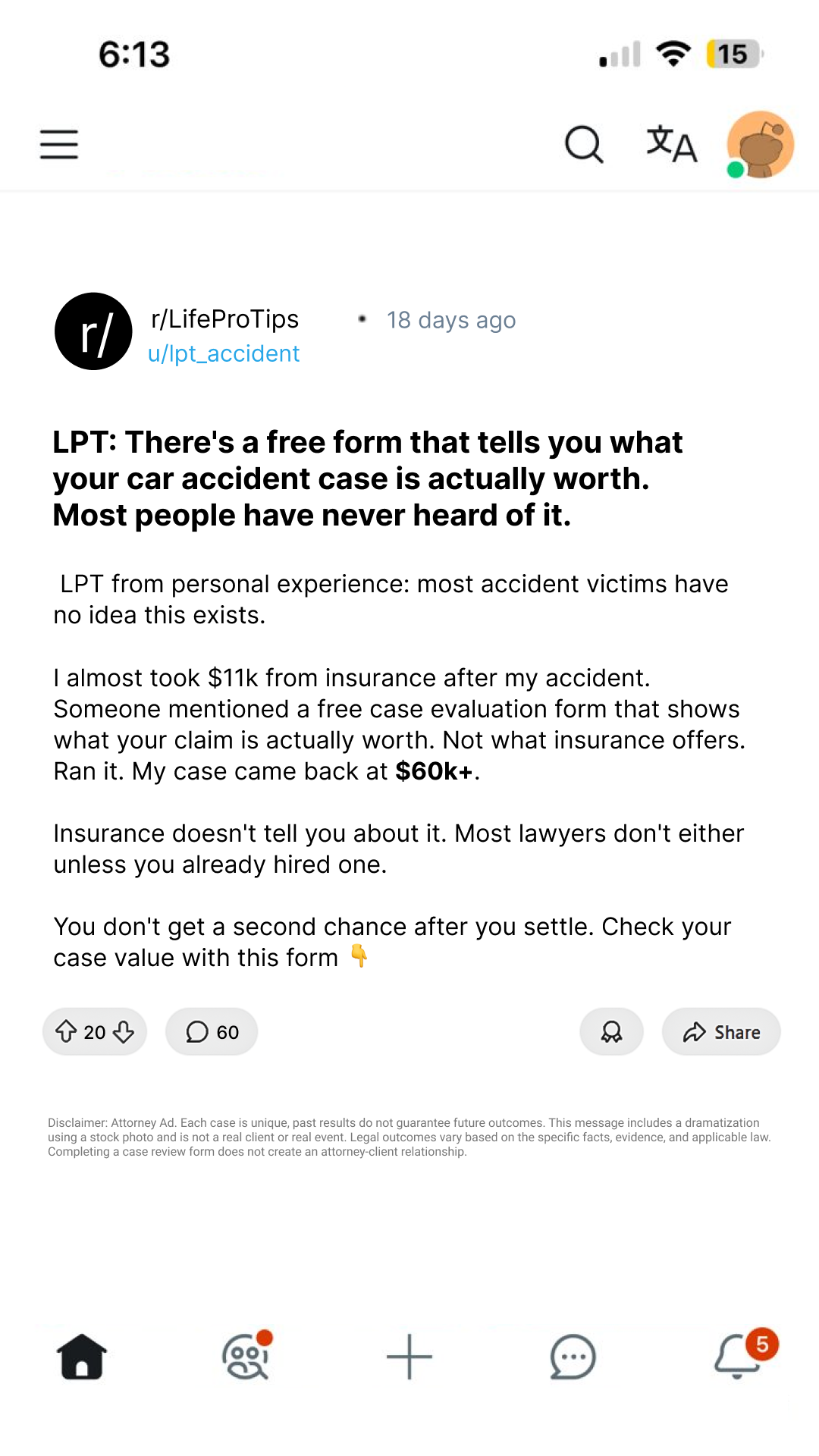 Top Crash Lawyer Facebook ad from May 1, 2026