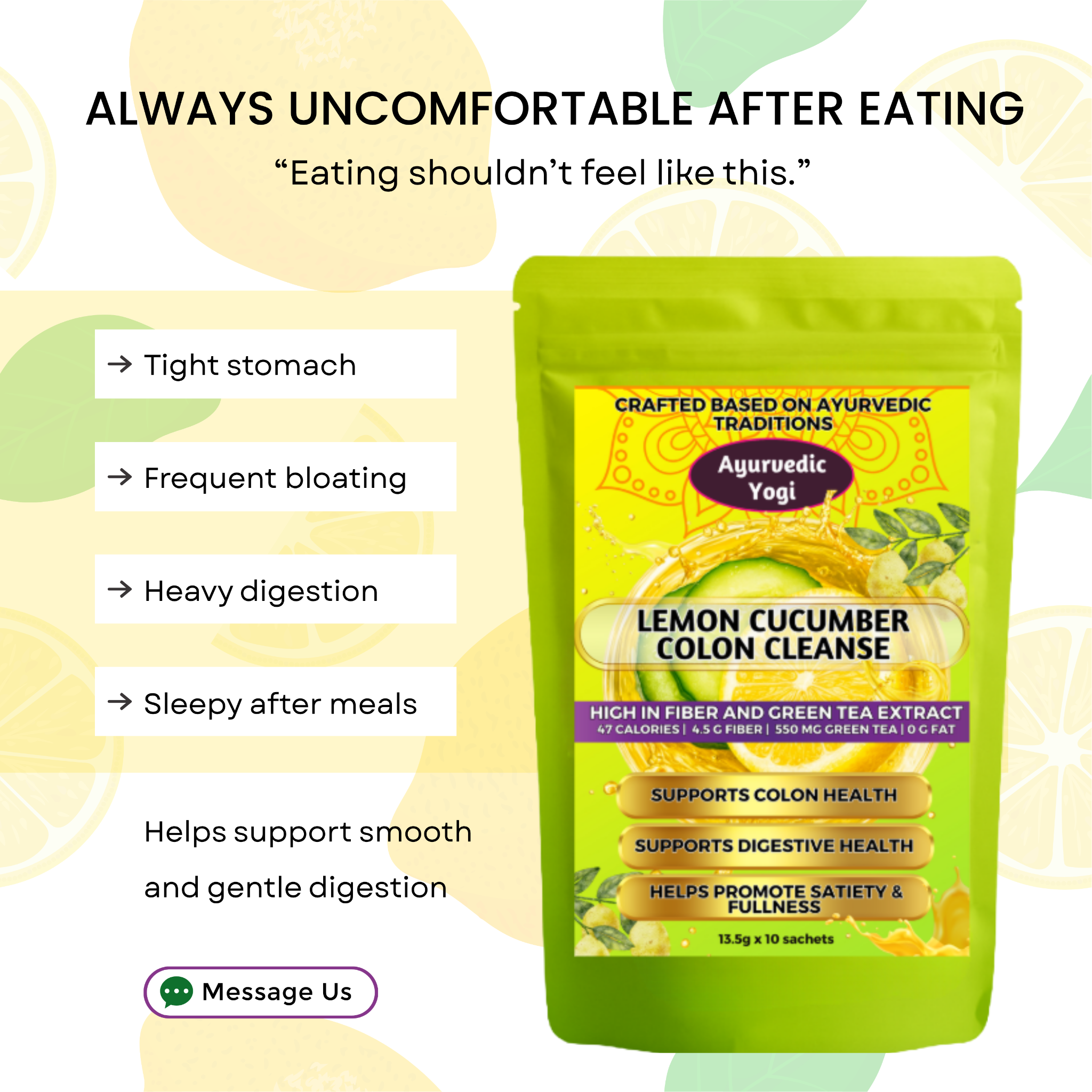 Authentic Lemon Cucumber Colon Cleanse Facebook ad: Your After-Meal Comfort