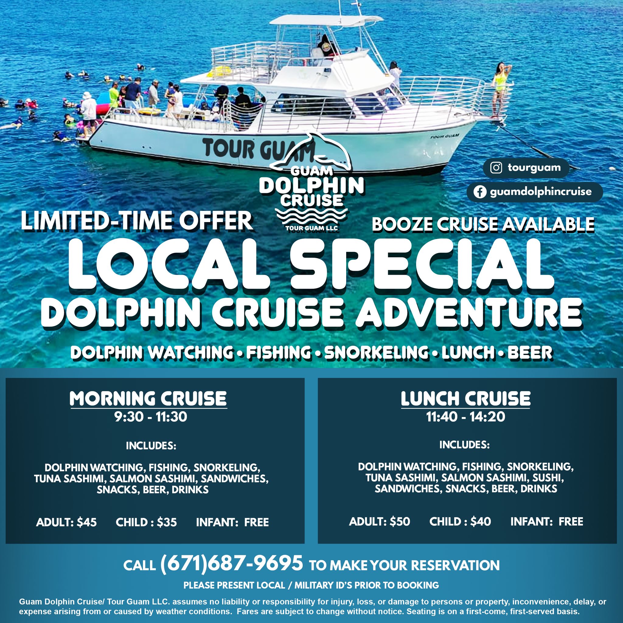 Guam Dolphin Cruise Facebook ad: LOCAL & MILITARY SPECIAL!