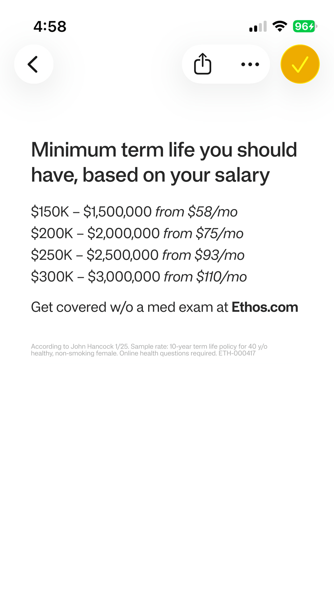 Ethos Facebook ad