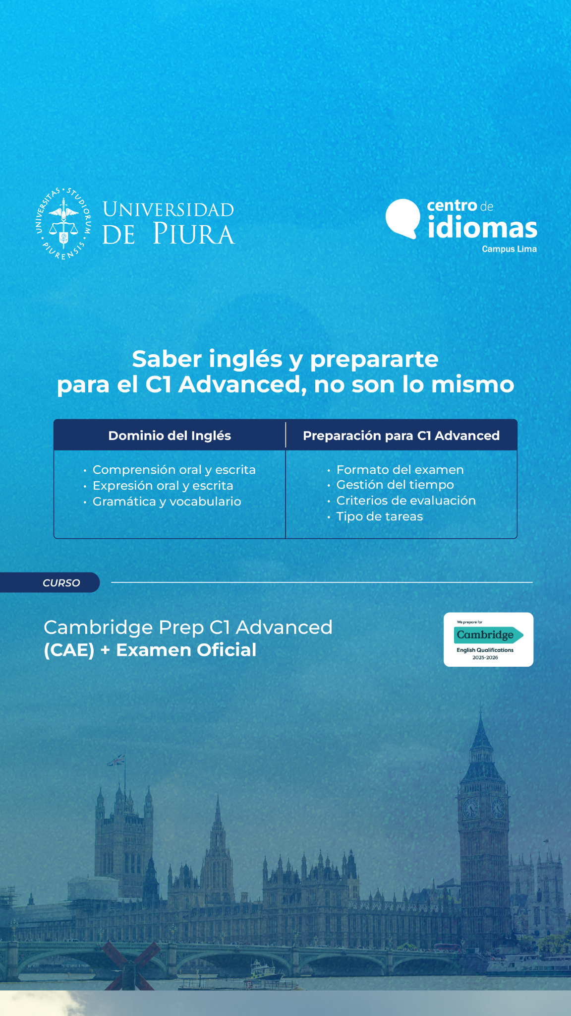 Centro de Idiomas UDEP Campus Lima Facebook ad: Domina el C1 Advanced (CAE)
