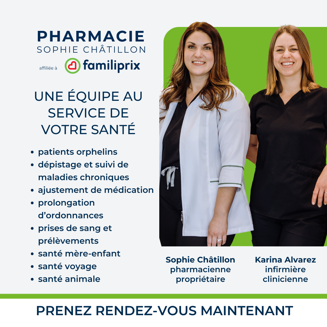 Familiprix Prévost Facebook ad: Familiprix Prévost: pharmaciennes et infirmière pour votre…