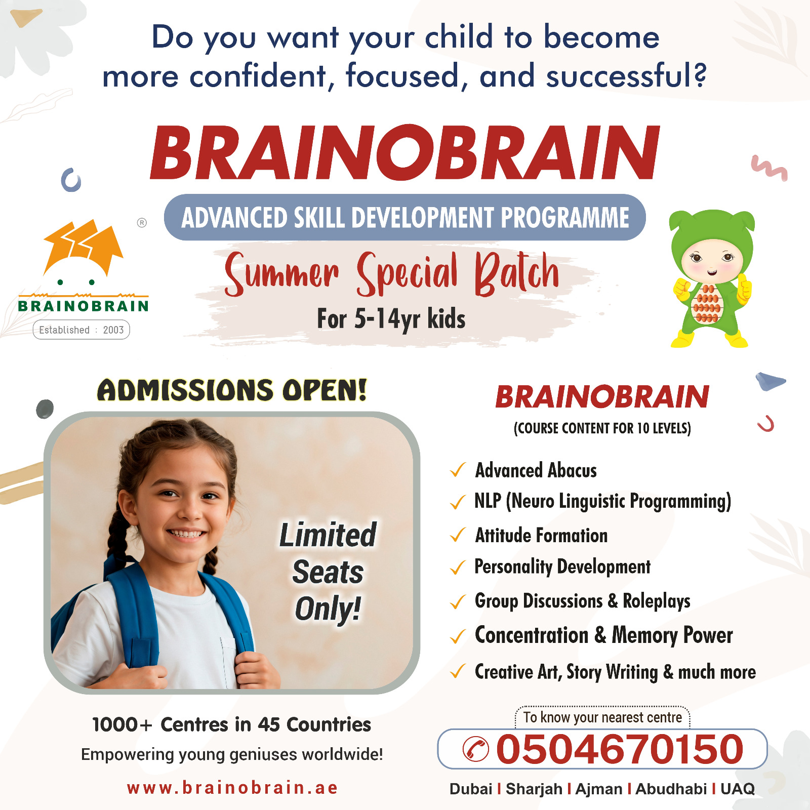 Brainobrain UAE Facebook ad: This Summer, Give Your Child Something Meaningful.