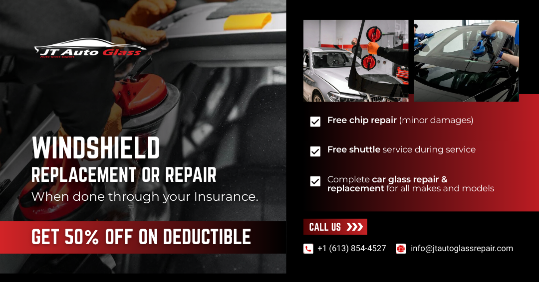 Jt auto glass repair and replacement Facebook ad from May 10, 2026