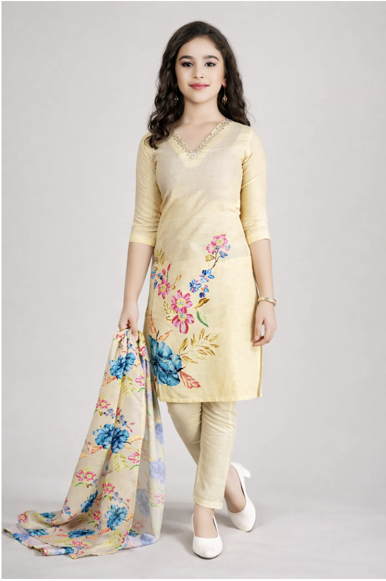 Dishika Facebook ad: Multicolor Cotton Kurta Palazzo Set For Girls