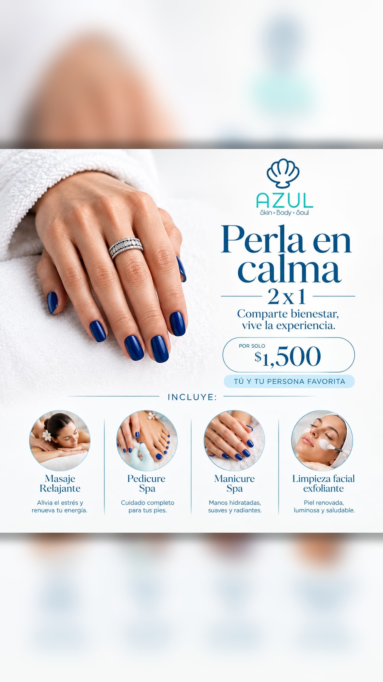 AZUL Uñas de Diseño Facebook ad: Mereces descanso