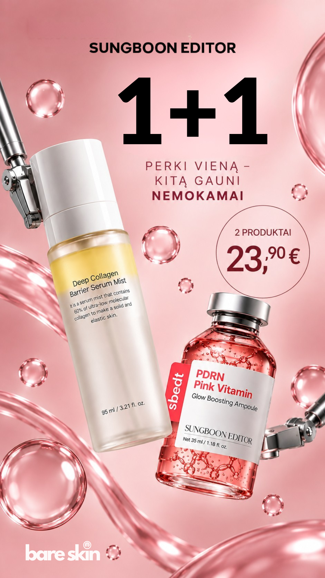 Bareskin.lt Facebook ad: 1+1: abu tik 23,90 €