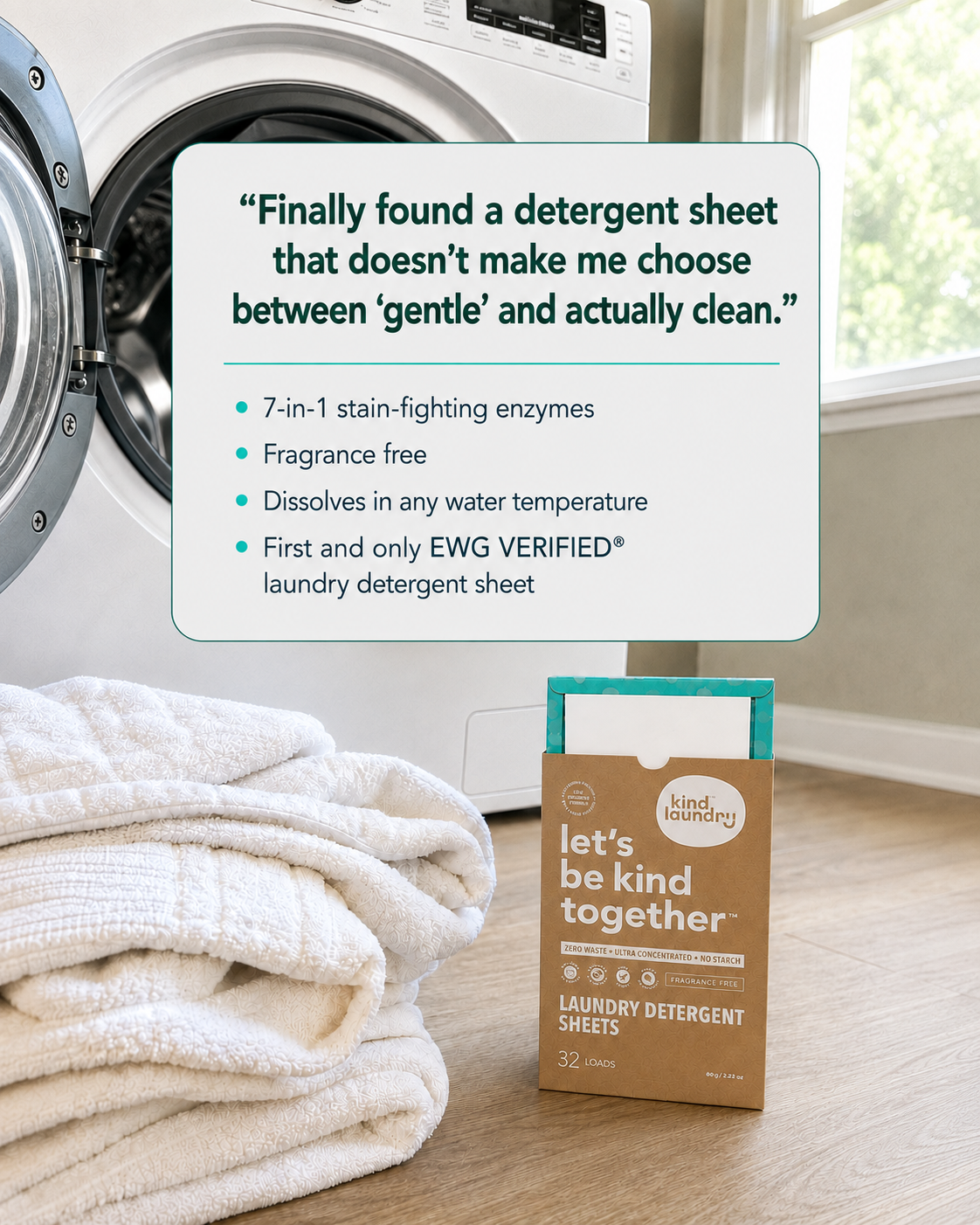 Kind Laundry Facebook ad: EWG Verified. Seven Enzymes. Zero Compromise on Either.