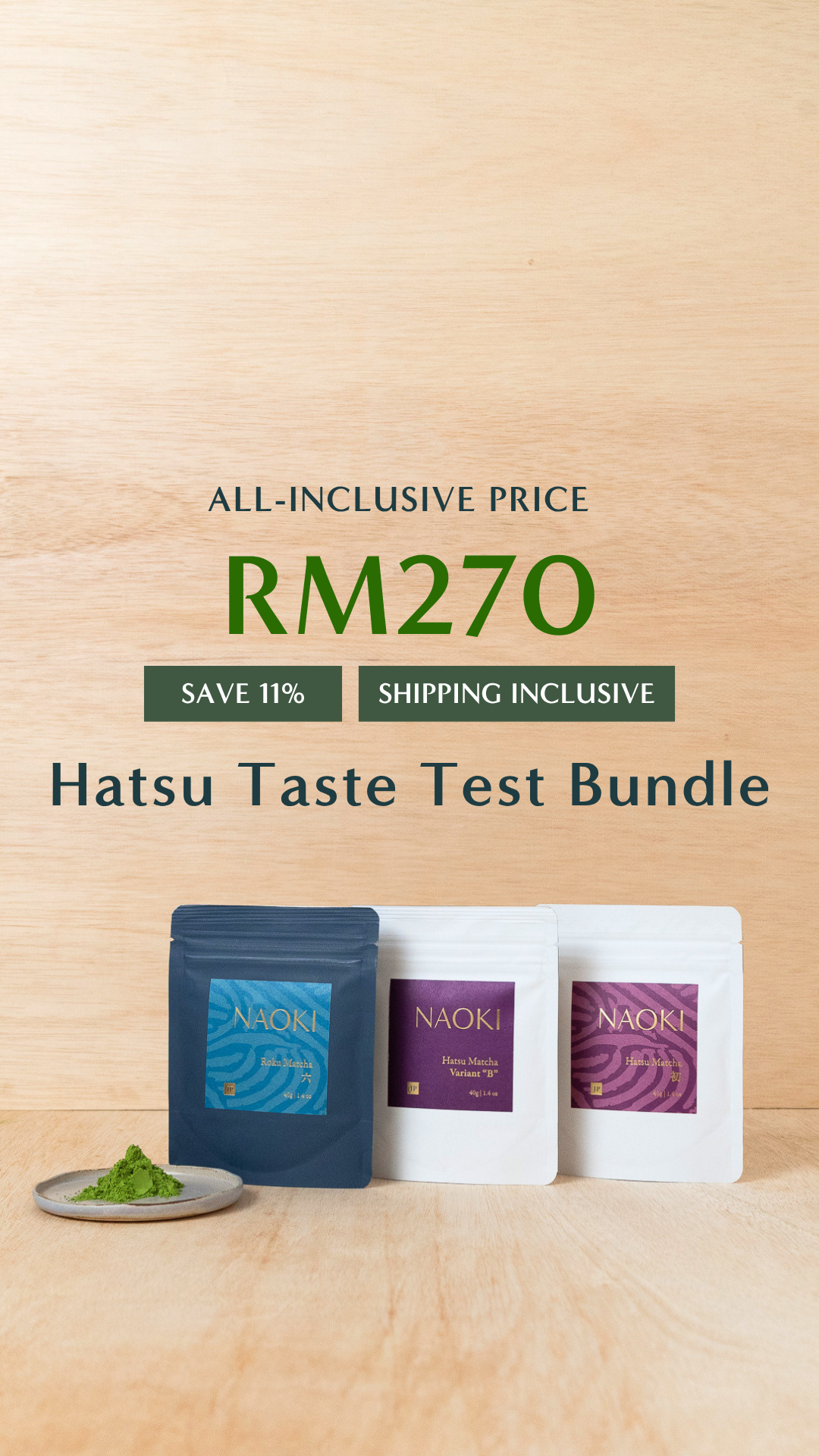 Naoki Japan Facebook ad: Save 15% | Naoki Matcha Japan Taste Test Bundle