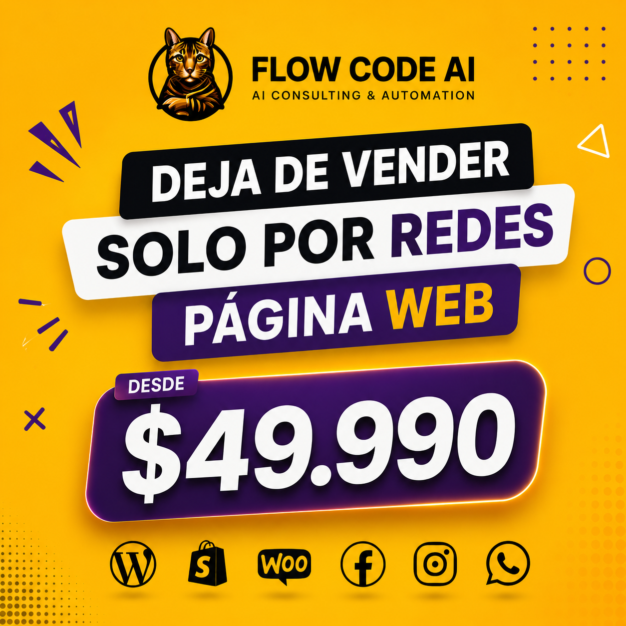 Flow Code AI Facebook ad: Página Web Profesional desde $49.990 + IVA