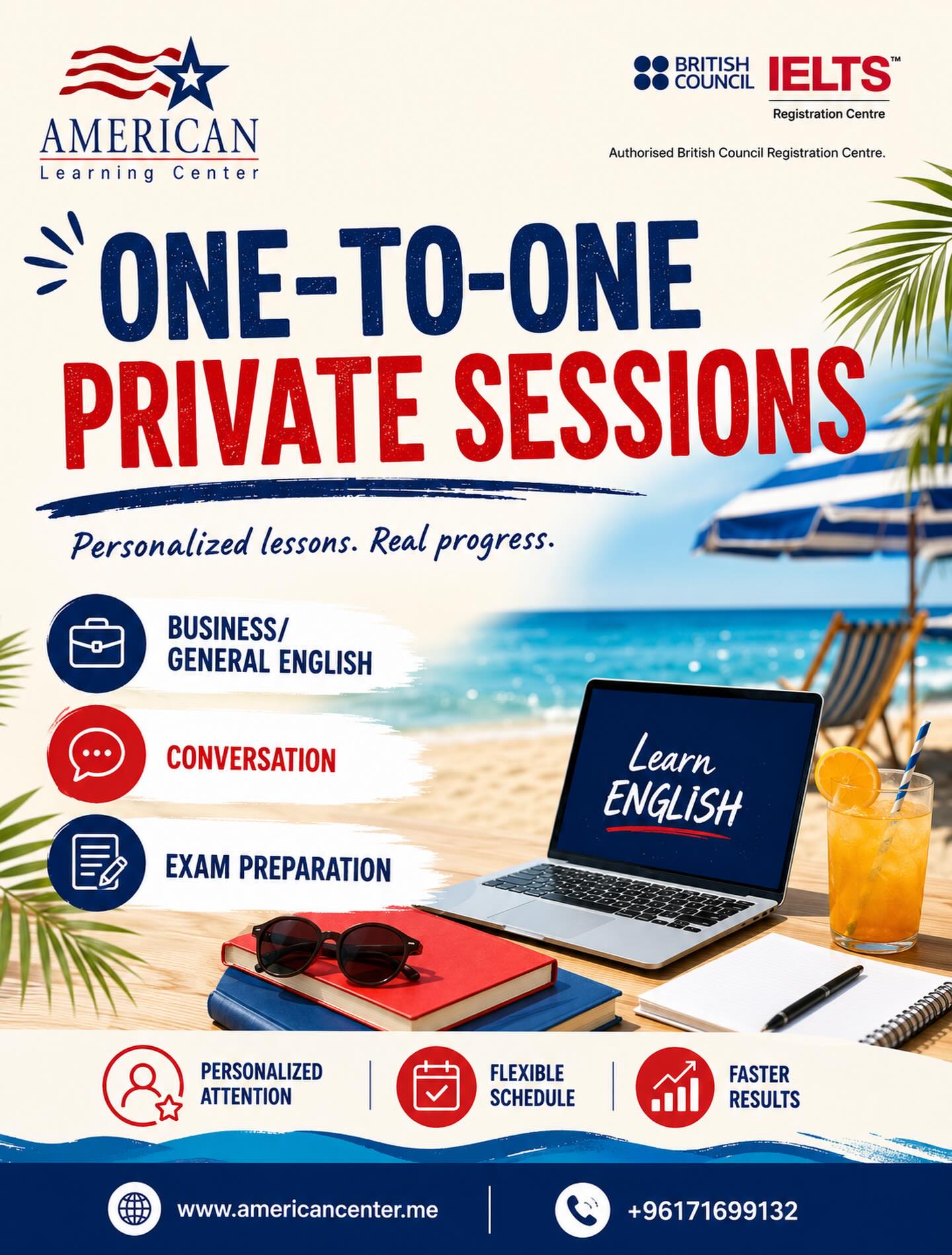 American Learning Center Facebook ad: This summer, invest in your English skills!