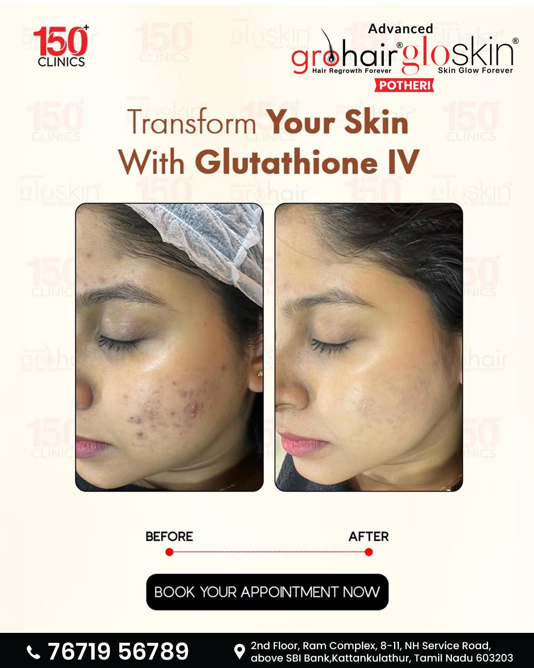 Advanced Grohair & Gloskin Clinic Potheri Facebook ad: Ready to reveal your inner radiance and glow…