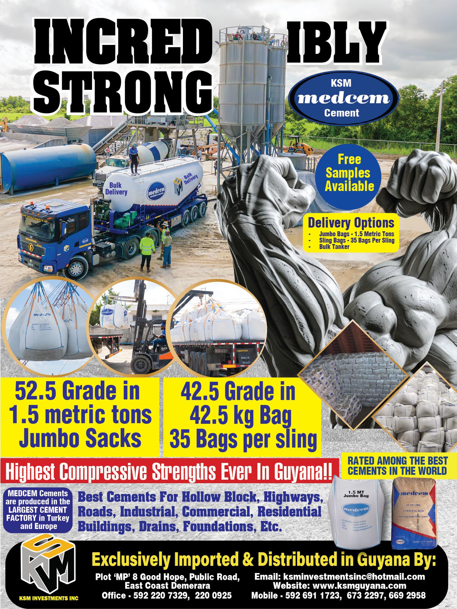 Medcem Cement Guyana Facebook ad: Incredibly Strong. Incredibly Reliable.