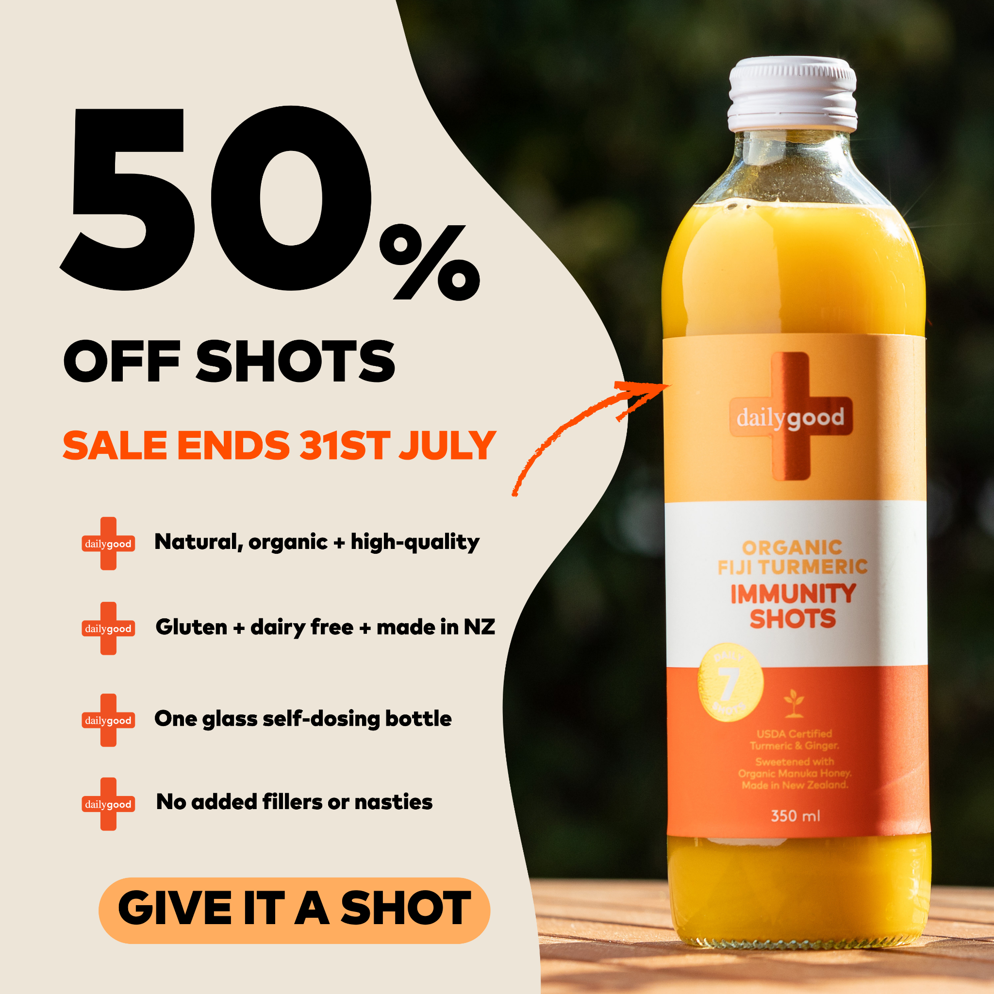 Daily Good Immunity Shots Facebook ad: 50% OFF - Use code REFRESH50