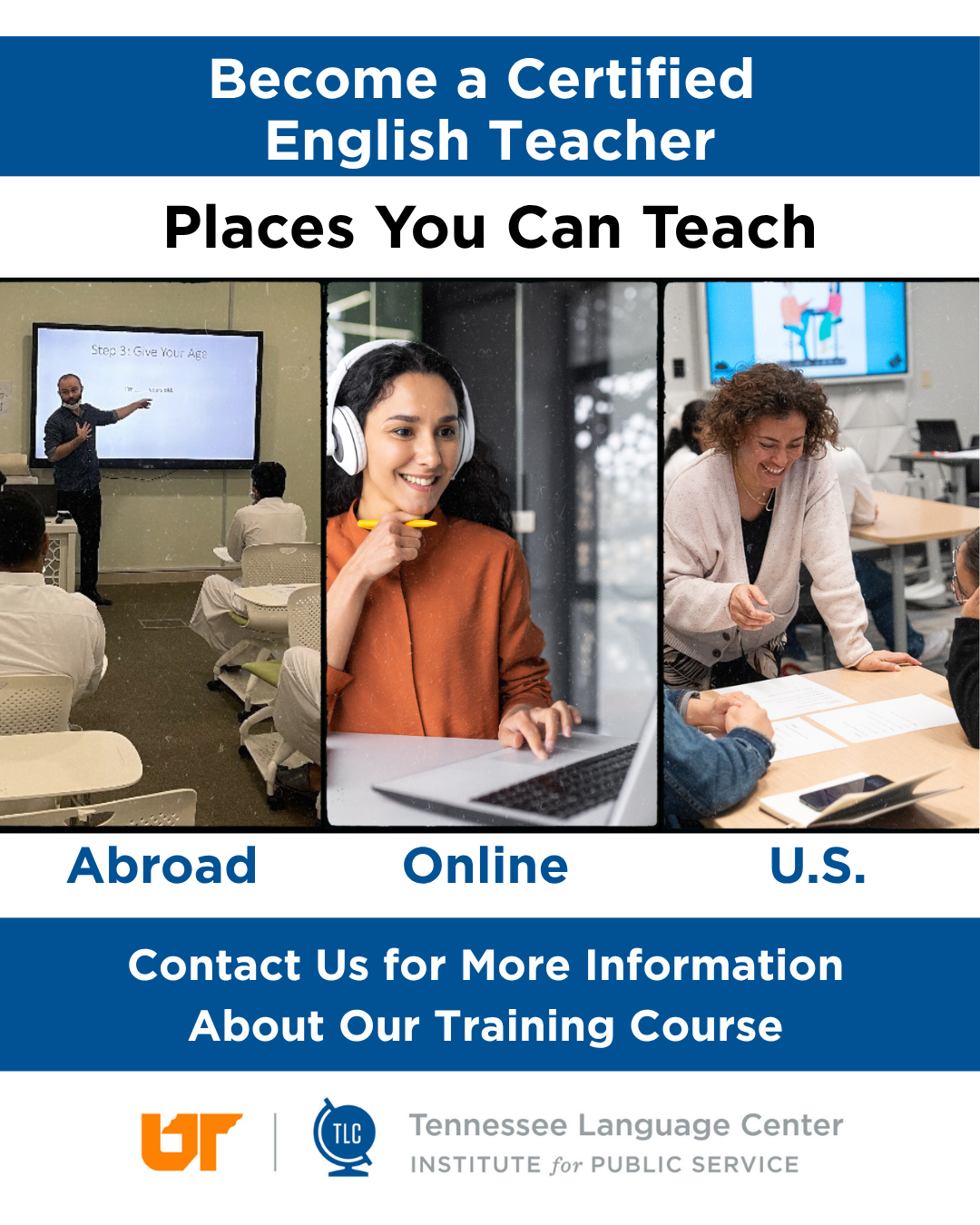 Tennessee Language Center - TLC Facebook ad: Teach in Your Community or Abroad