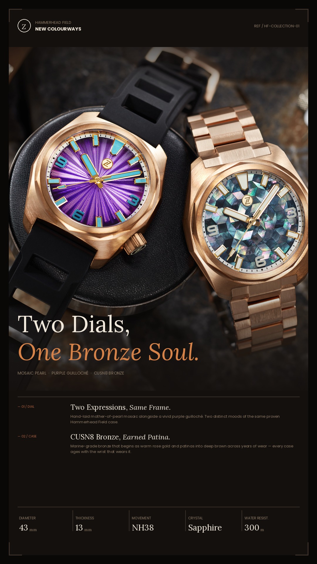 Zelos Facebook ad: Bronze that earns its character.