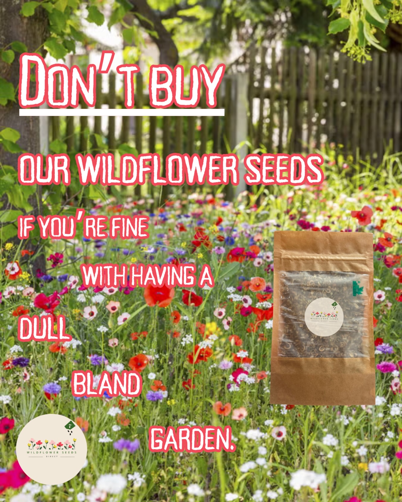 Wildflower Seeds Direct Facebook ad: Warning: Our wildflower seeds may cause extreme garden…