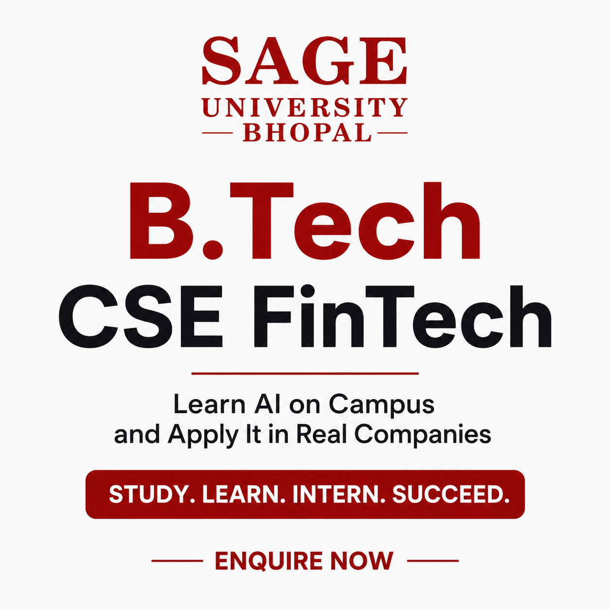 SAGE University Bhopal NewGen Degrees Facebook ad: Gain B.Tech FinTech Degree