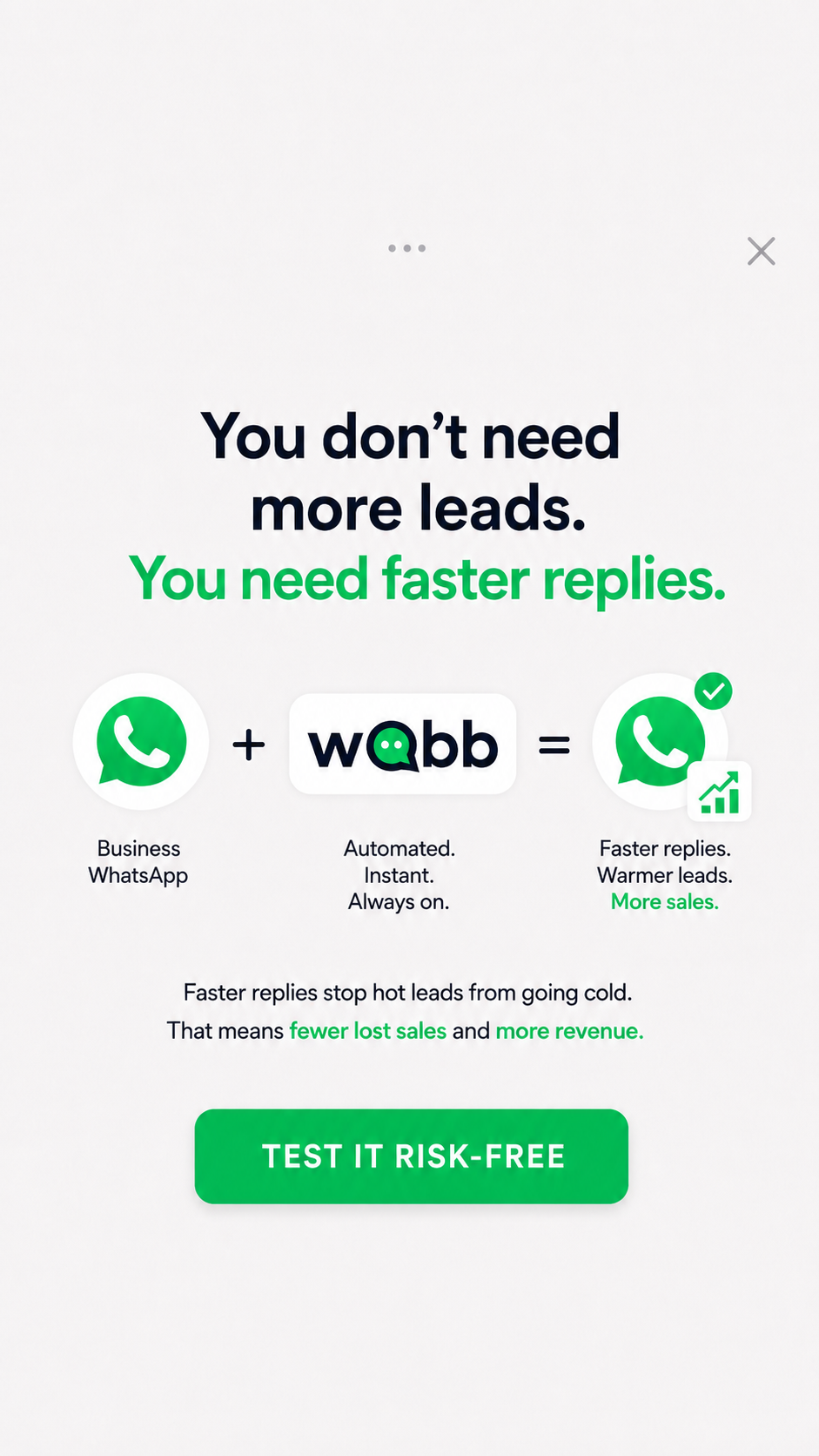 WABB INDIA Facebook ad: Stop Losing WhatsApp Sales