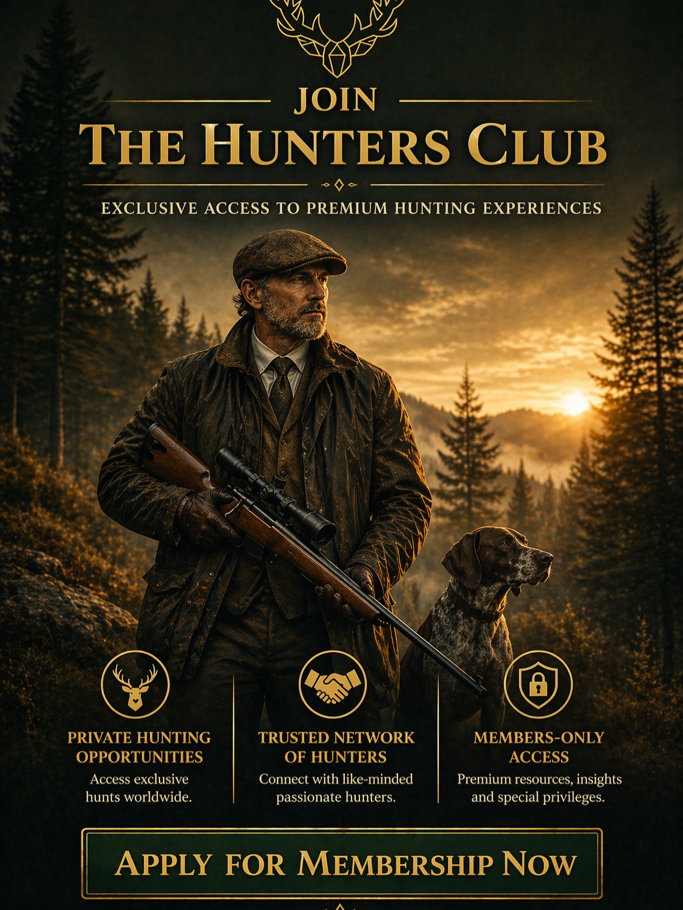 thehuntersclub_net Facebook ad: Zugang zu dem, was anderen verborgen bleibt.