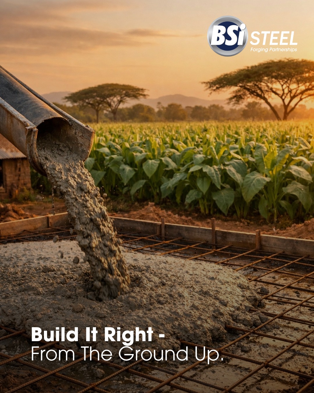 BSi Steel Zimbabwe Facebook ad: Strong structures start with strong foundations.