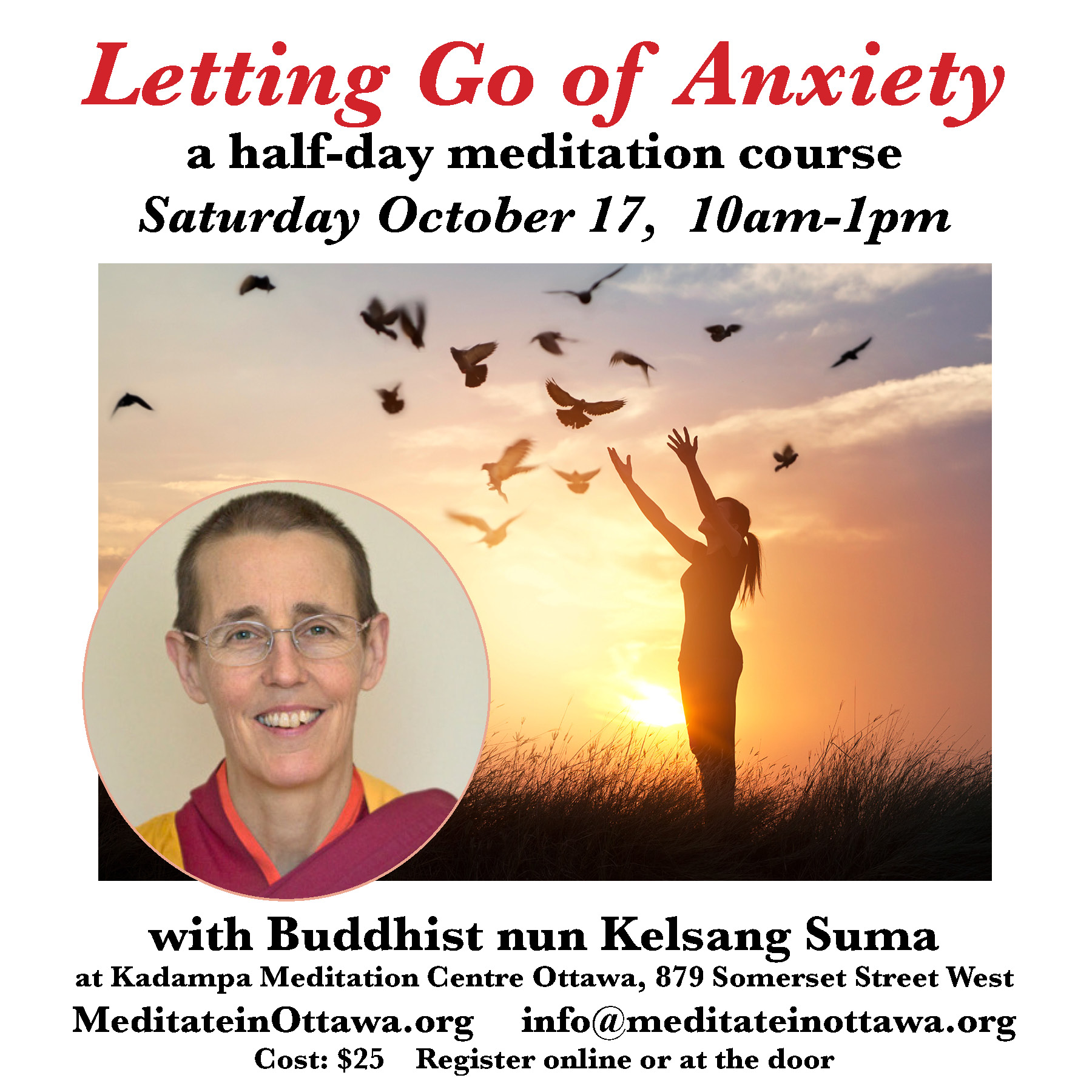 Kadampa Meditation Centre Ottawa Facebook ad: Letting Go of Anxiety, a half-day meditation course with…