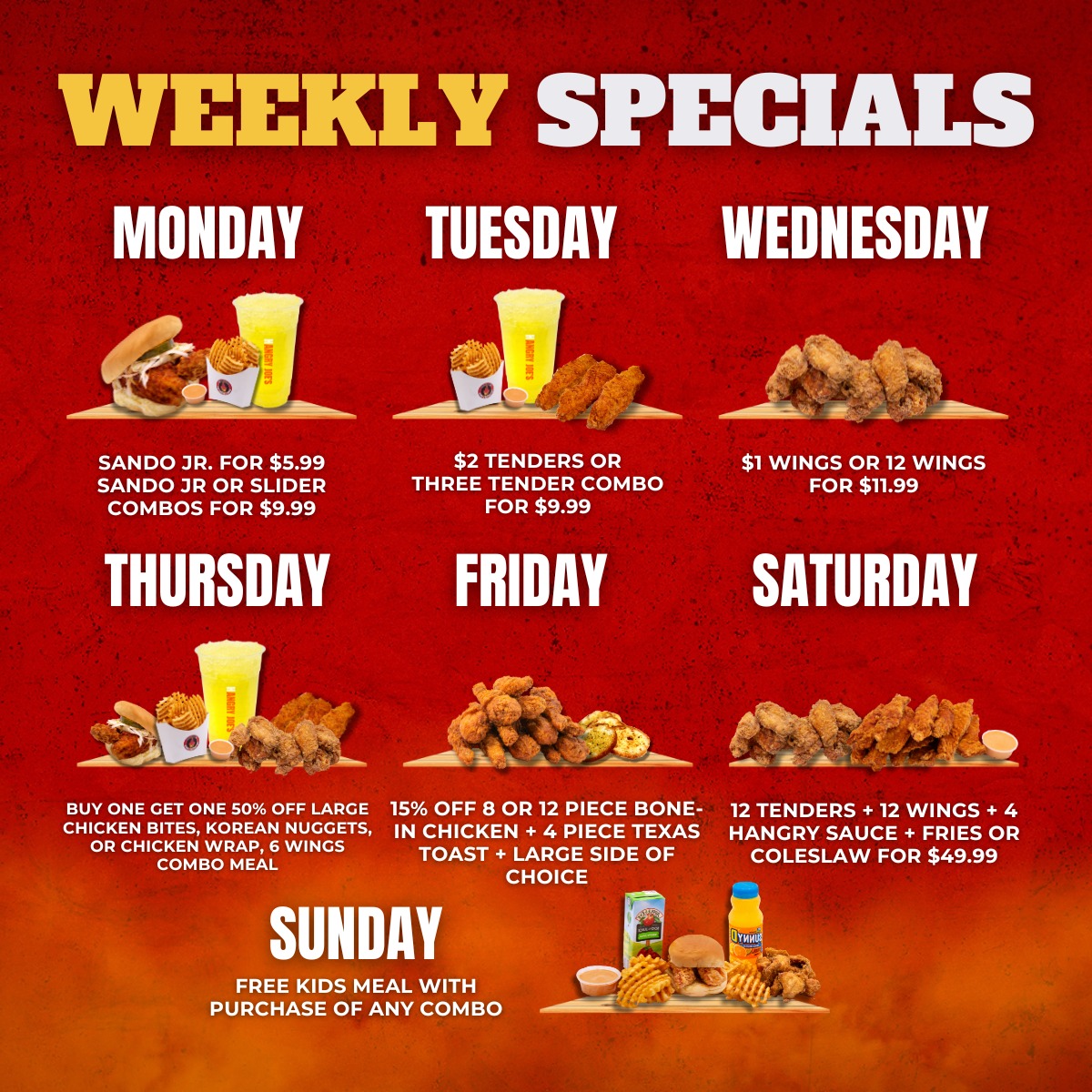 Hangry Joe's Chantilly Hot Chicken & Wings Facebook ad: DAILY DEALS. EVERY DAY.