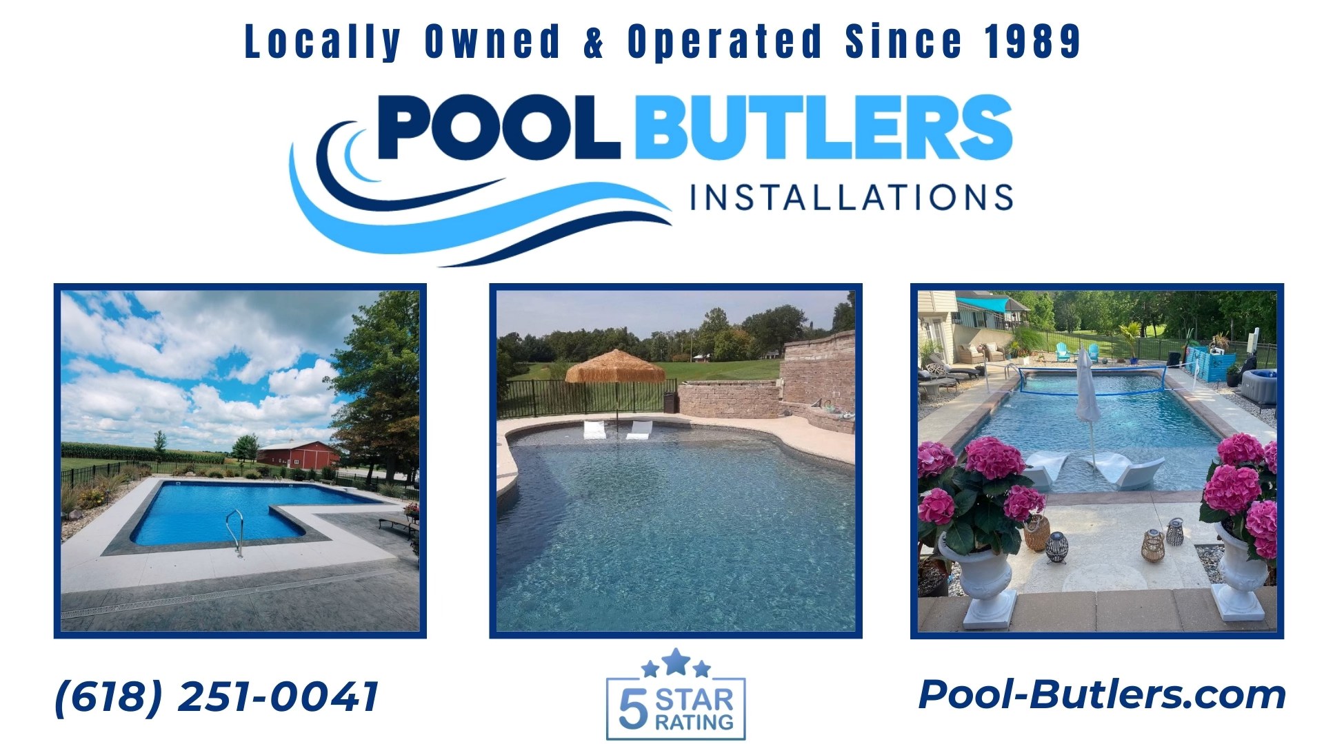 Pool Butlers Installations Facebook ad: Locally Owned & Operated Since 1989, Pool Butlers…