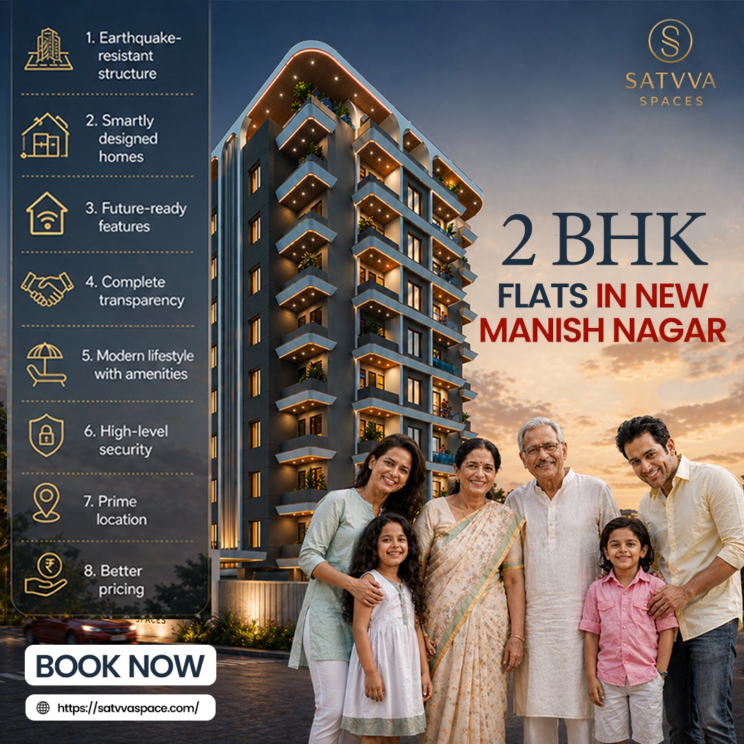 Satvva Spaces Facebook ad: Budget-friendly 2 BHK flats in *New Manish Nagar*.