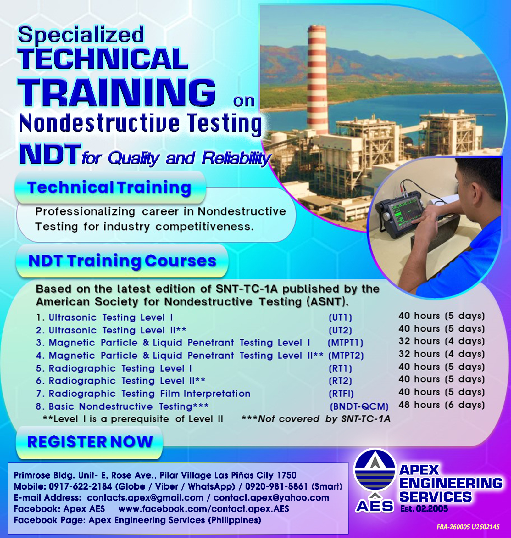 Apex Engineering Services (Philippines) Facebook ad: Advance Your Career with NDT Training