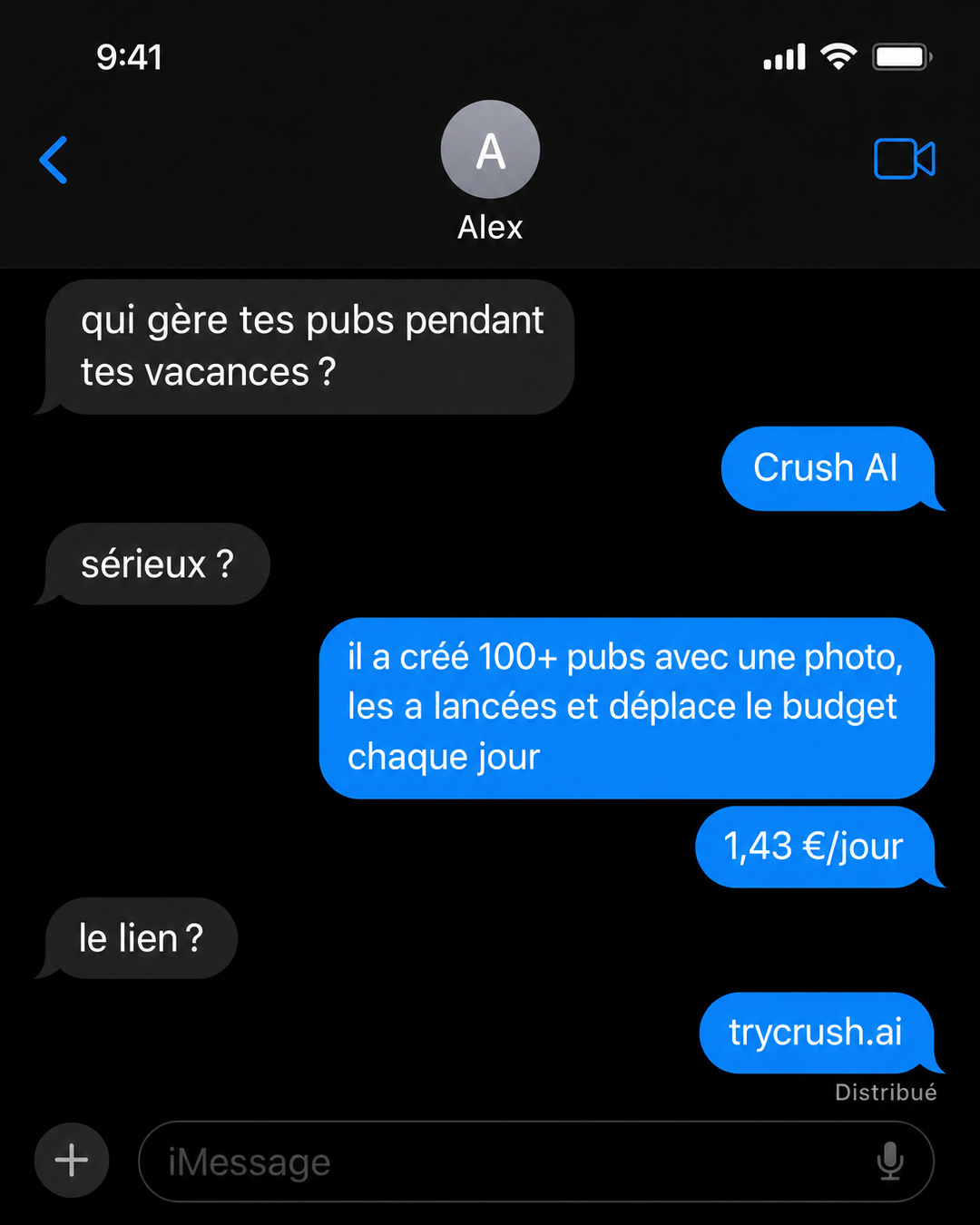 trycrush.ai Facebook ad: Qui gère vos pubs pendant vos vacances?