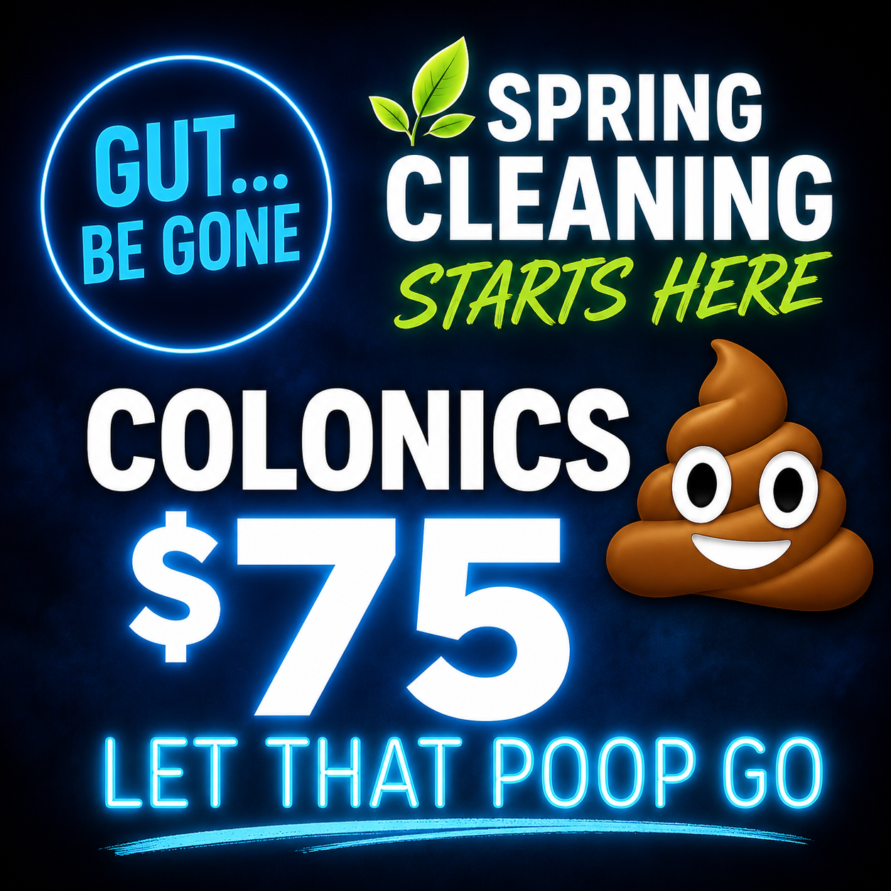 Cleansing Waters Wellness Center Facebook ad: Let That Poop Go!