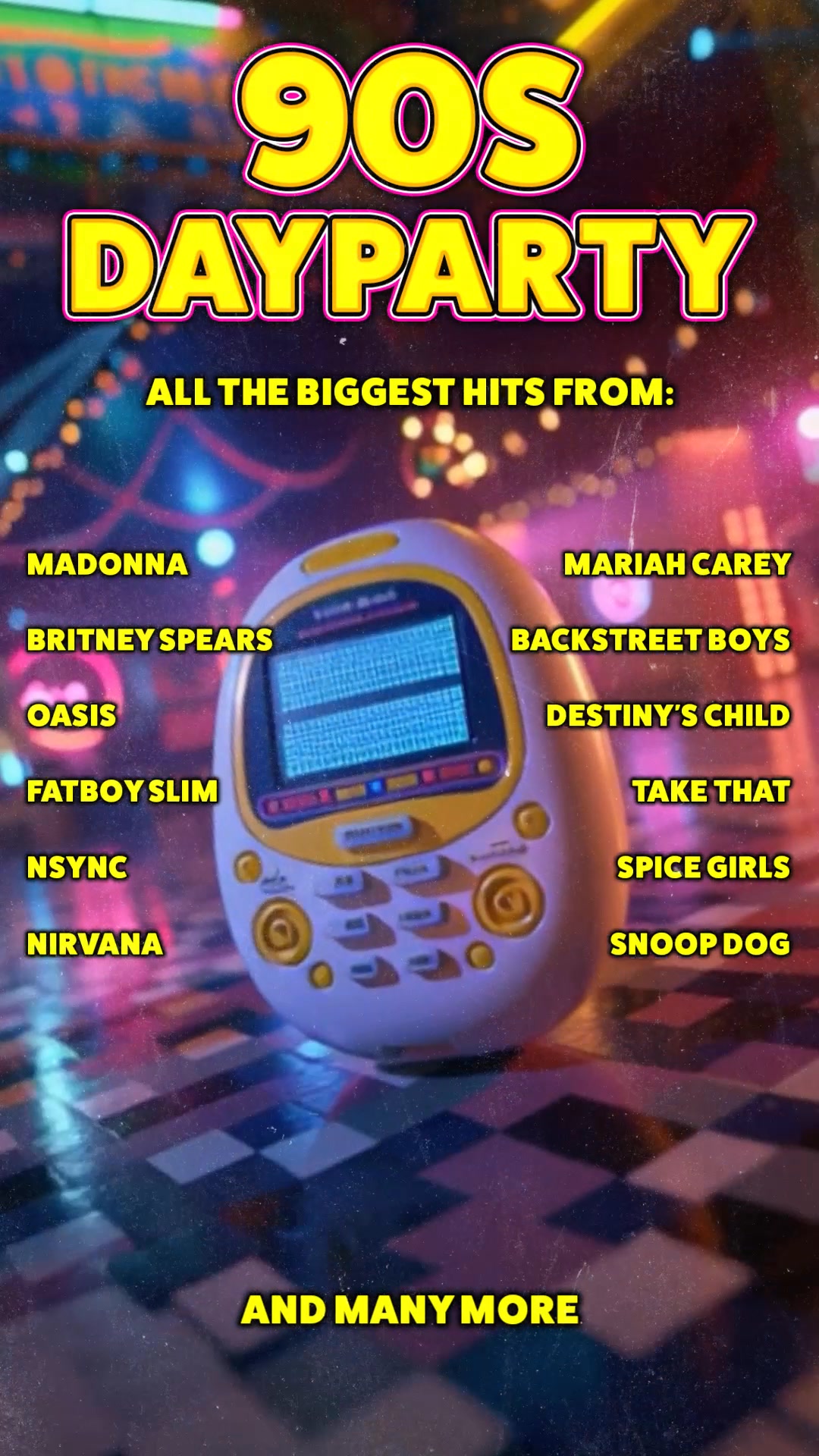 The 90's Day Party Facebook ad from Jan 17, 2026
