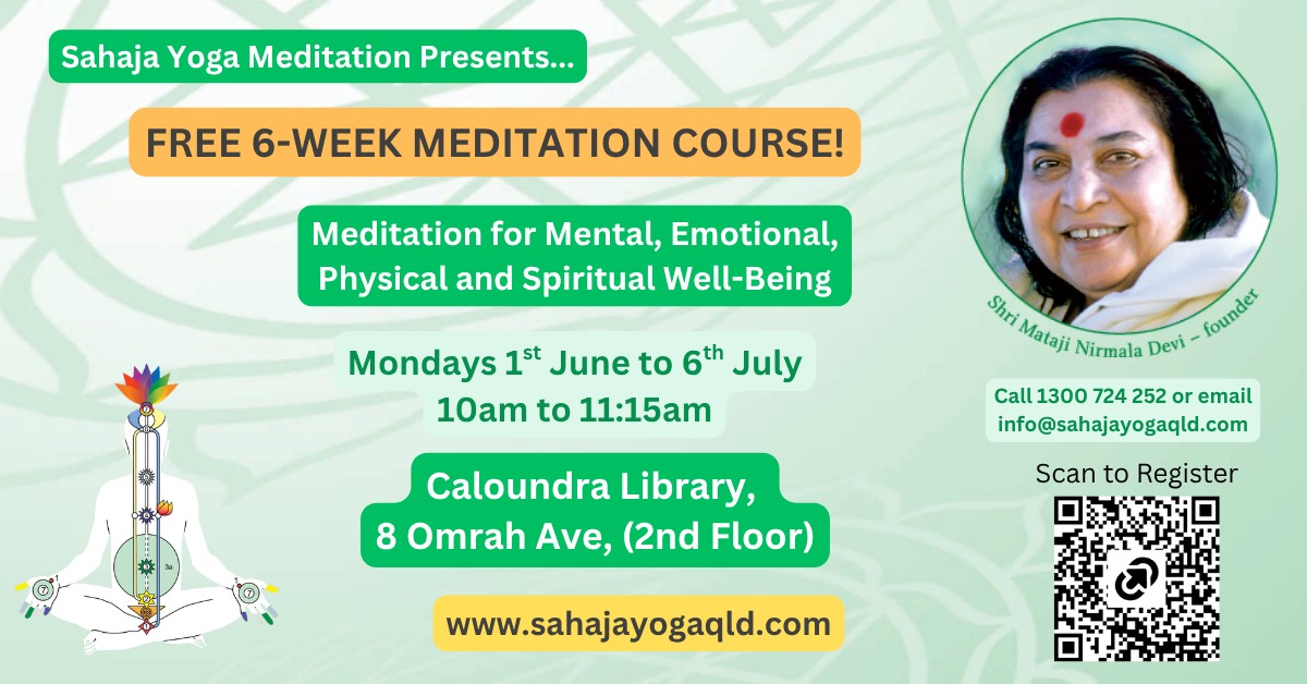 Sahaja Yoga Meditation Queensland Facebook ad: Registration for 6-week Meditation Course Caloundra Library