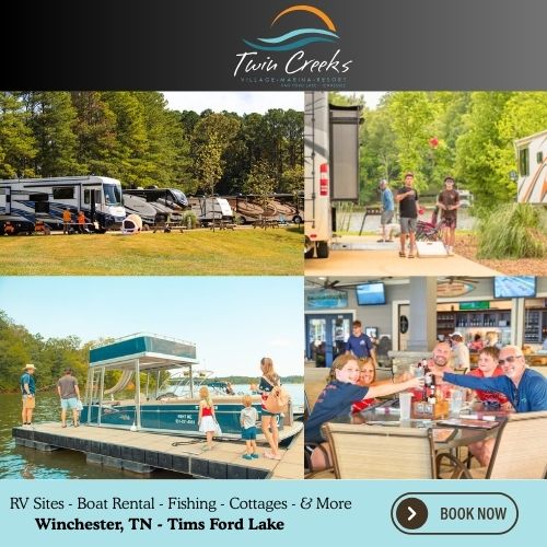 Twin Creeks Marina and Resort Facebook ad: Enjoy peaceful waterfront stays at Twin Creeks Resort…