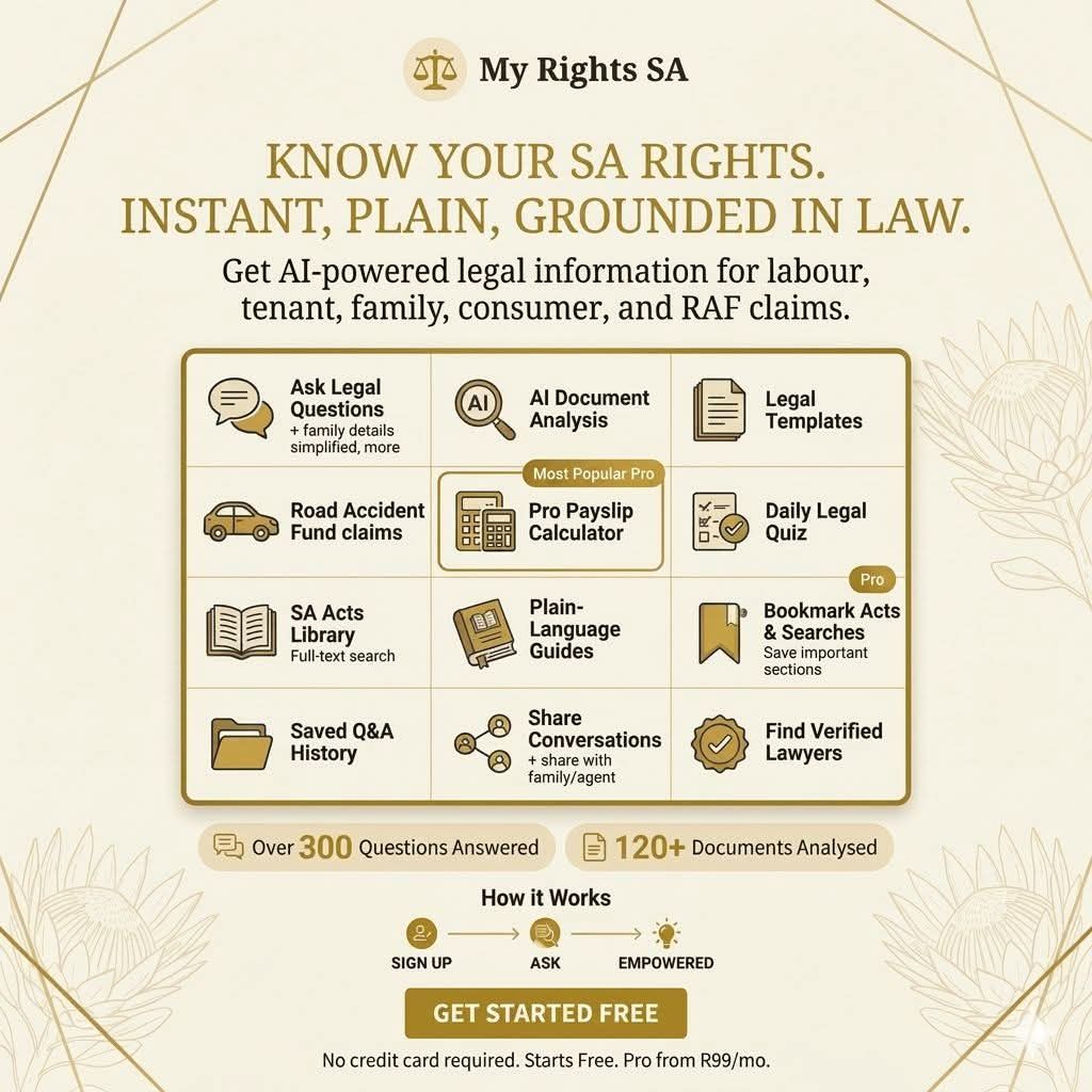 My Rights SA Facebook ad: My Rights SA, Free AI Legal Help for South Africans
