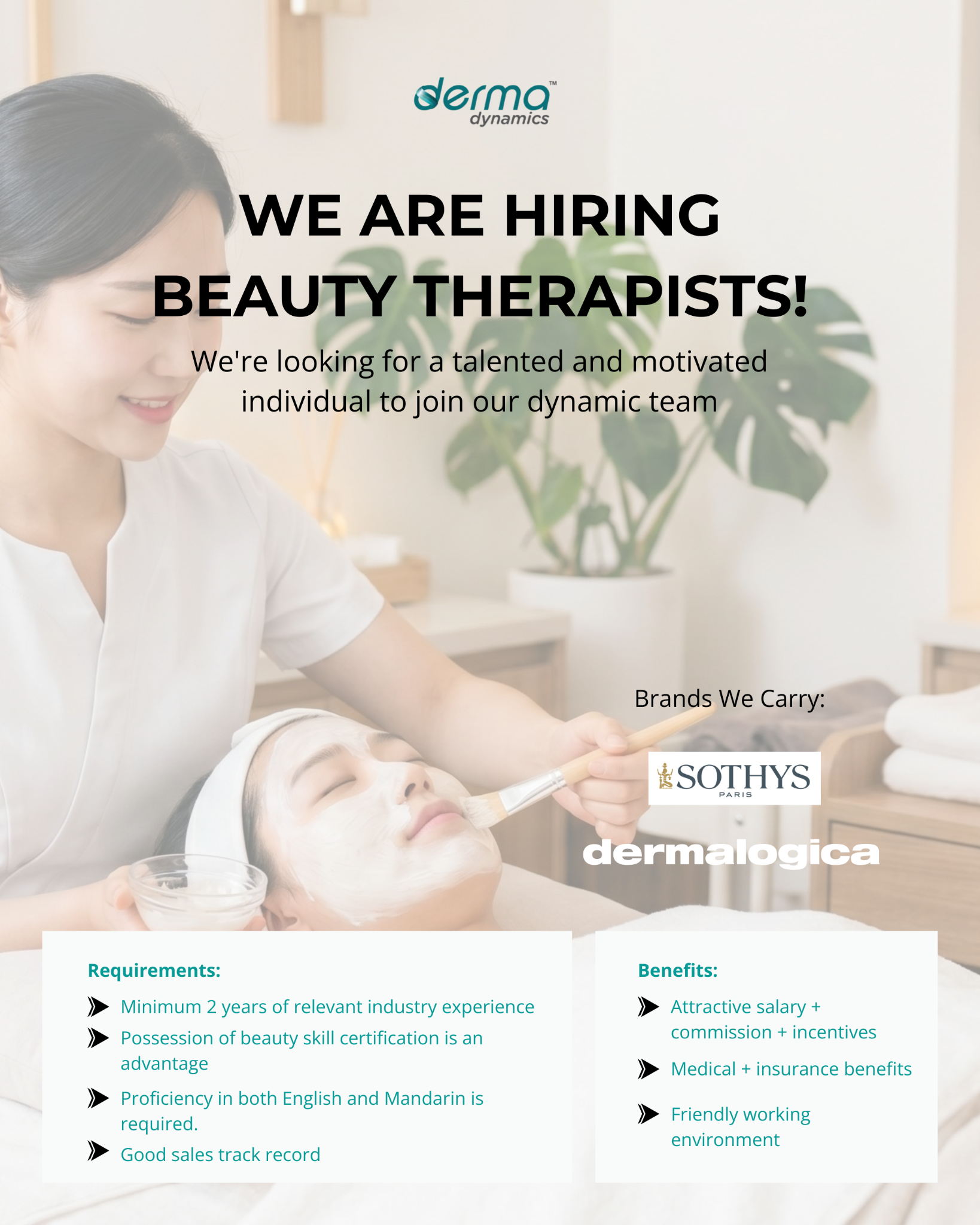 Derma Dynamics Facebook ad: Hiring Beauty Therapists